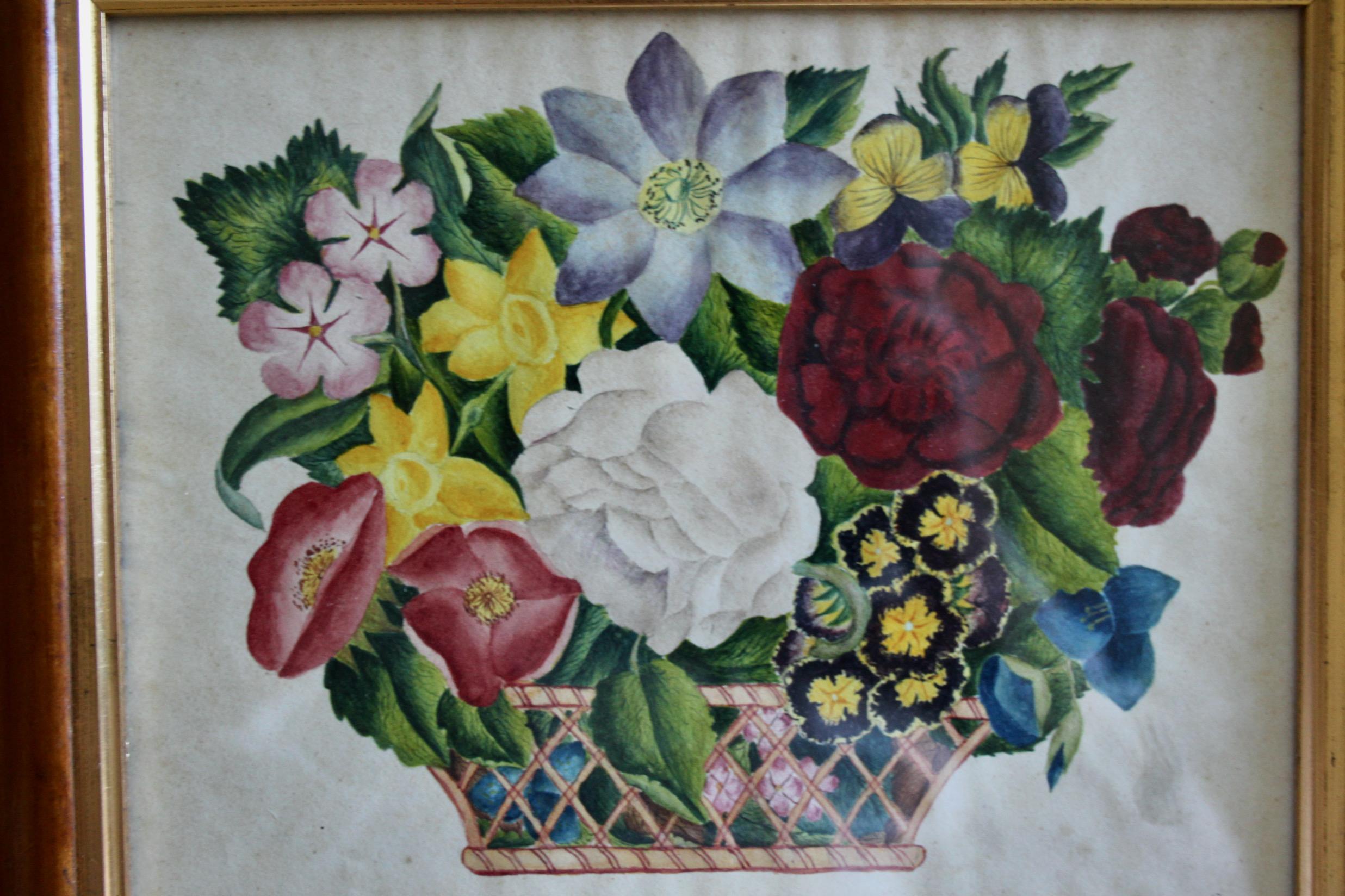 dekorative Zeichnung von Blumen Aquarell (19. Jahrhundert) im Angebot