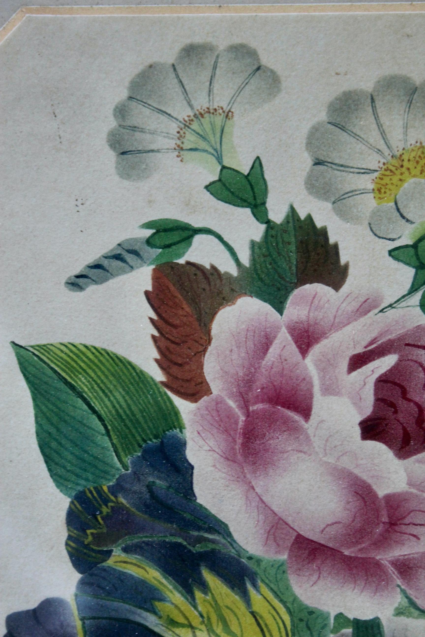dekorative Zeichnung von Blumen Aquarell (Holz) im Angebot