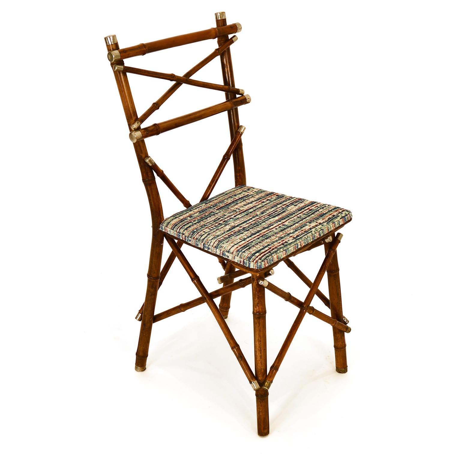 Austrian Decorative Early 20th Century Bamboo Chair, Upholstery, Austria, 1910s