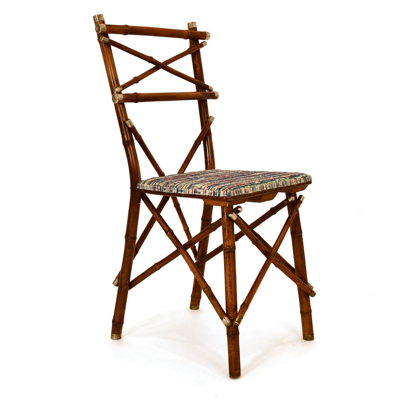 Decorative Early 20th Century Bamboo Chair, Upholstery, Austria, 1910s In Good Condition In Vienna, AT