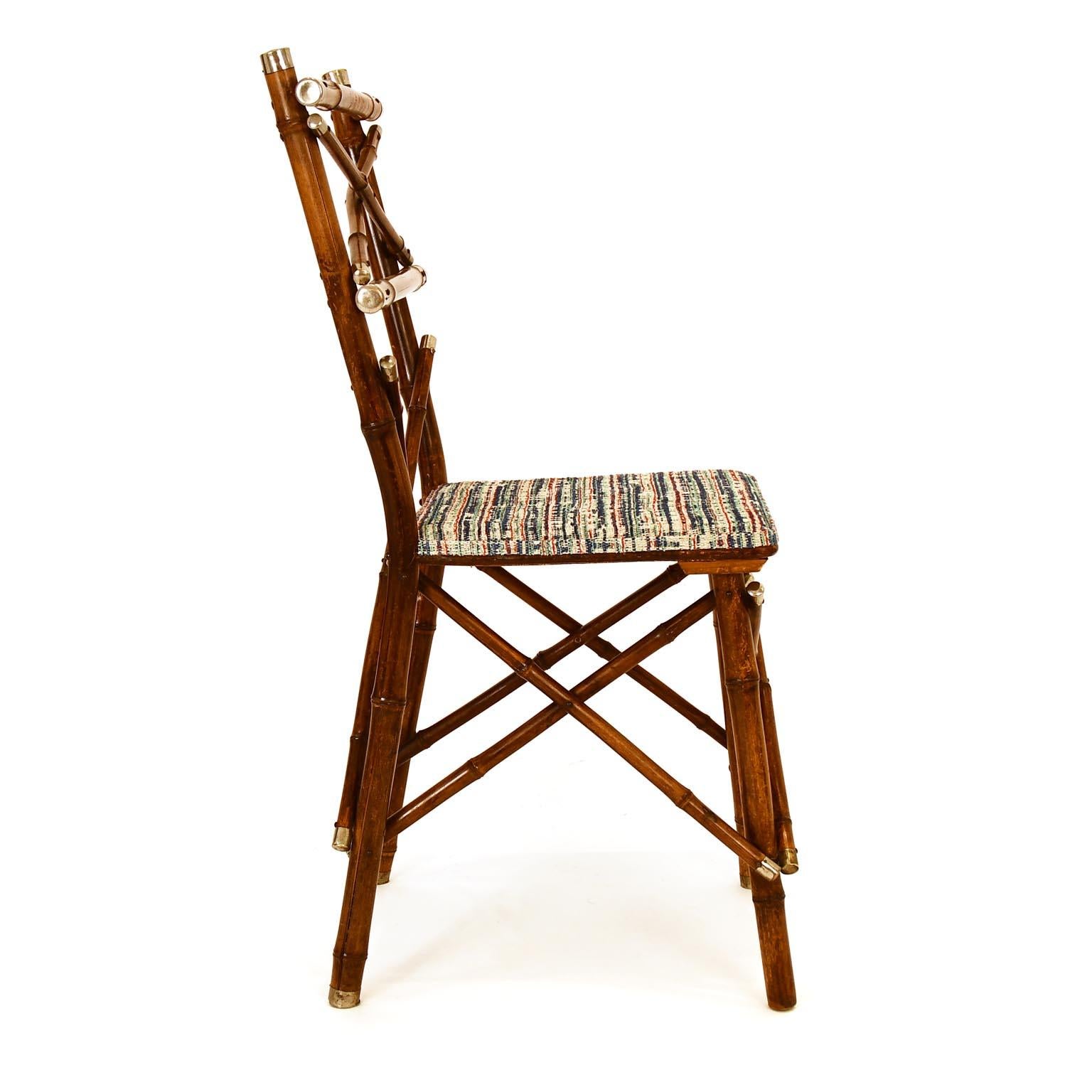 Fabric Decorative Early 20th Century Bamboo Chair, Upholstery, Austria, 1910s