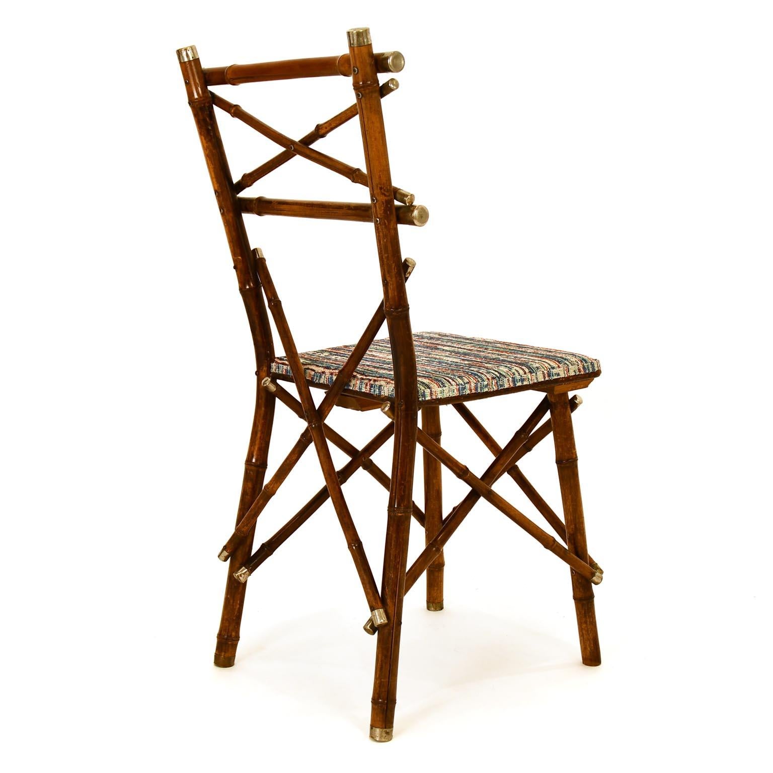 Decorative Early 20th Century Bamboo Chair, Upholstery, Austria, 1910s 1