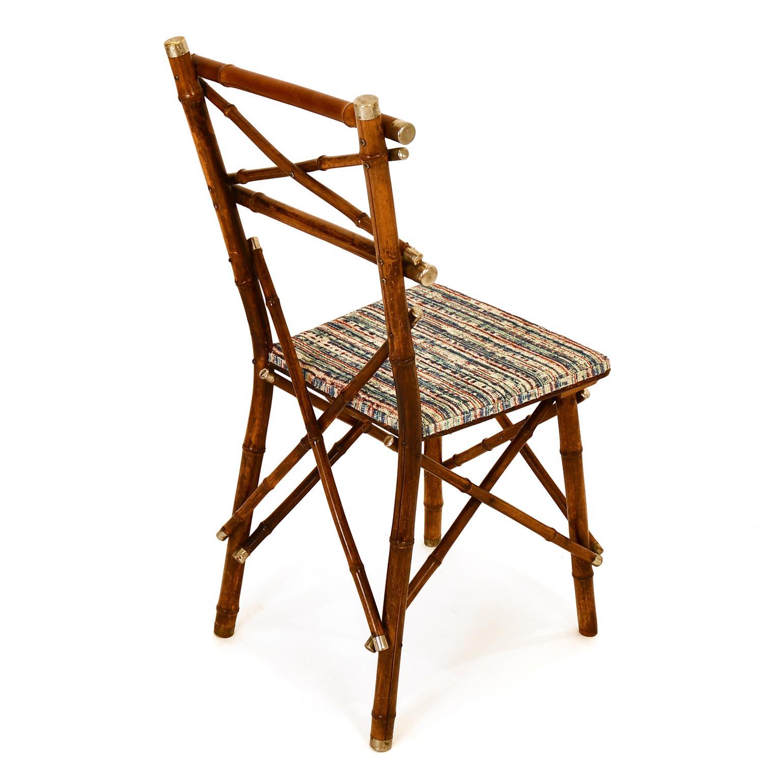 Decorative Early 20th Century Bamboo Chair, Upholstery, Austria, 1910s 2