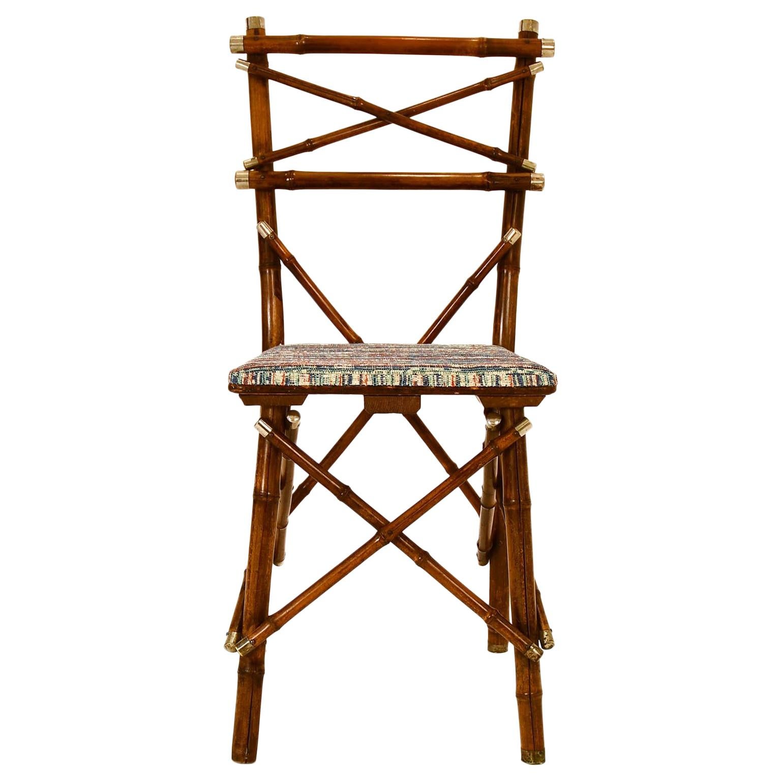 Decorative Early 20th Century Bamboo Chair, Upholstery, Austria, 1910s
