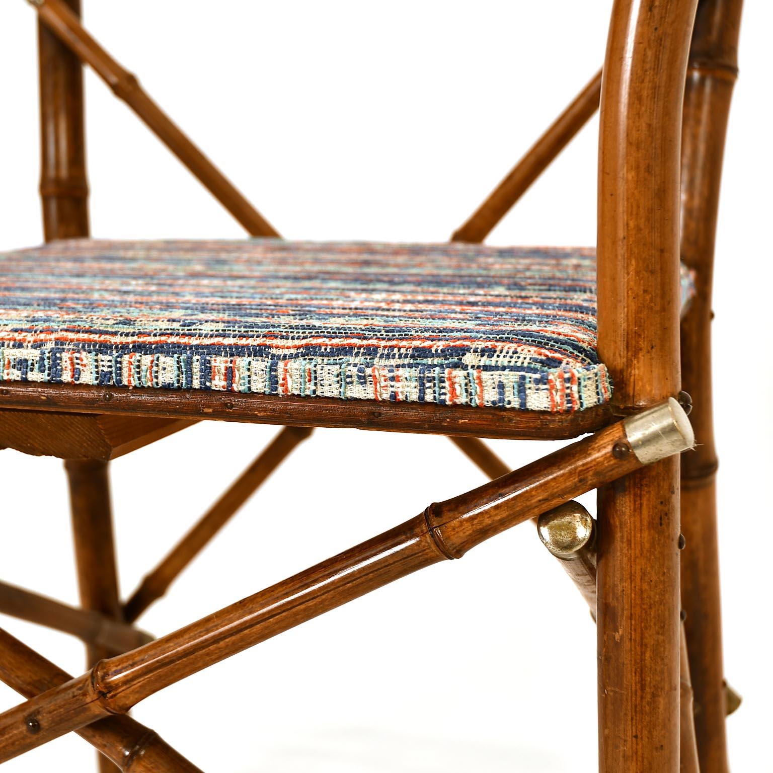 Decorative Early 20th Century Bamboo Pair of Armchair, Upholstery, Austria 1910s 7