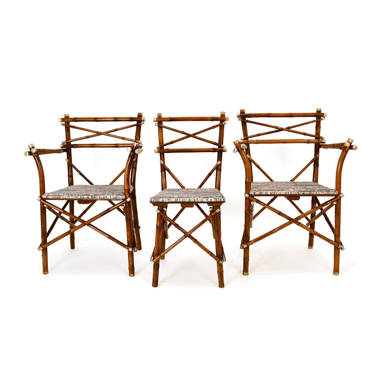 Decorative Early 20th Century Bamboo Pair of Armchair, Upholstery, Austria 1910s 8