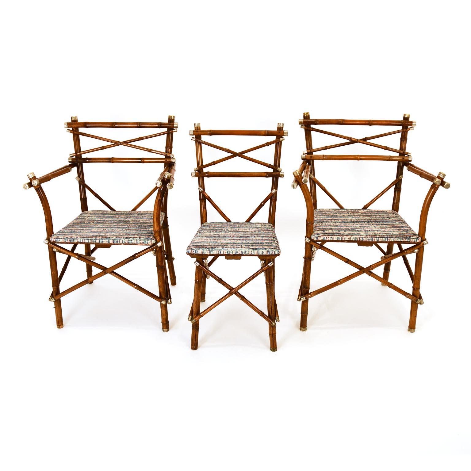 Decorative Early 20th Century Bamboo Pair of Armchair, Upholstery, Austria 1910s 9