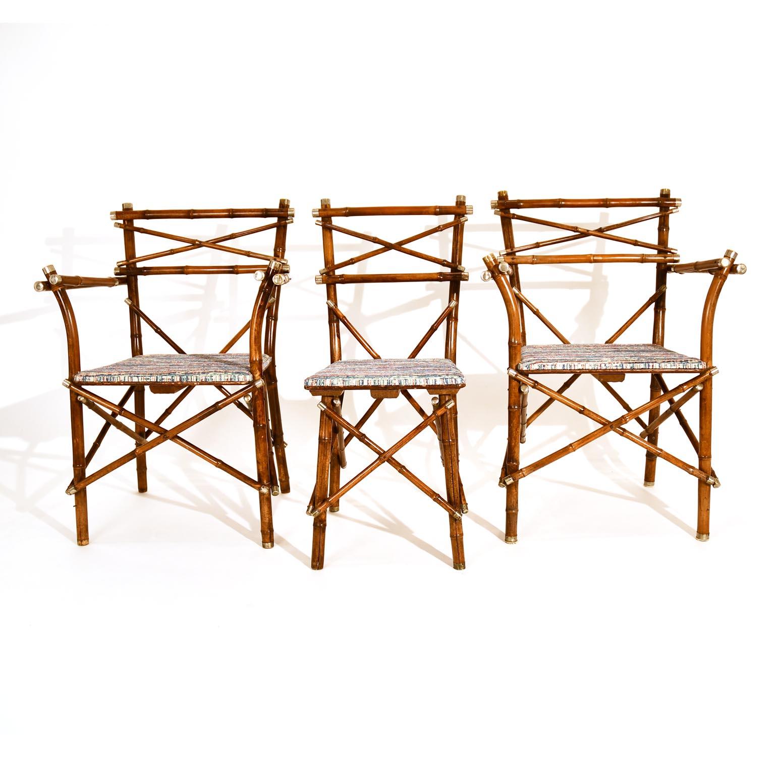 Decorative Early 20th Century Bamboo Pair of Armchair, Upholstery, Austria 1910s 10