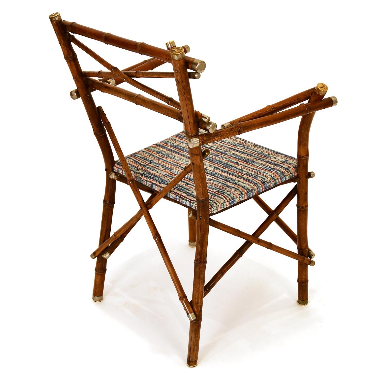 Decorative Early 20th Century Bamboo Pair of Armchair, Upholstery, Austria 1910s 1
