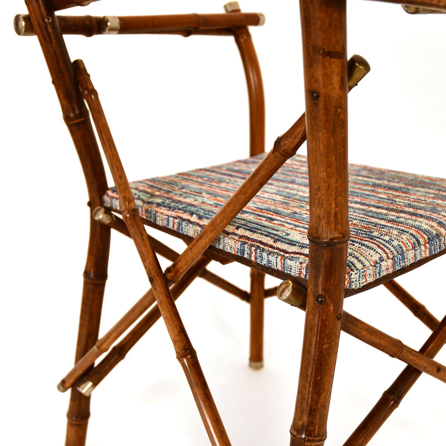 Decorative Early 20th Century Bamboo Pair of Armchair, Upholstery, Austria 1910s 4