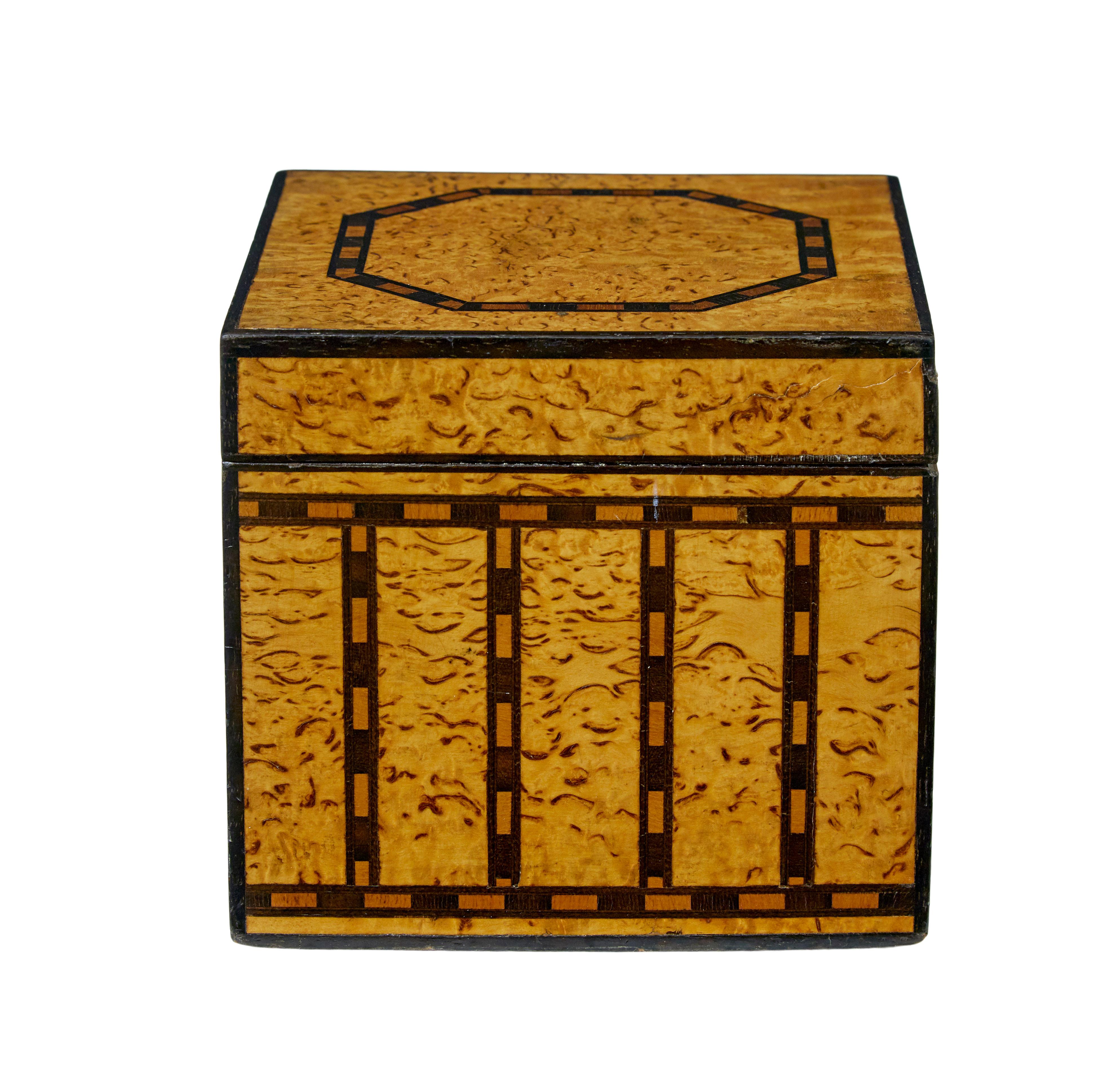 Hand-Crafted Decorative early 20th century burr birch inlaid box For Sale