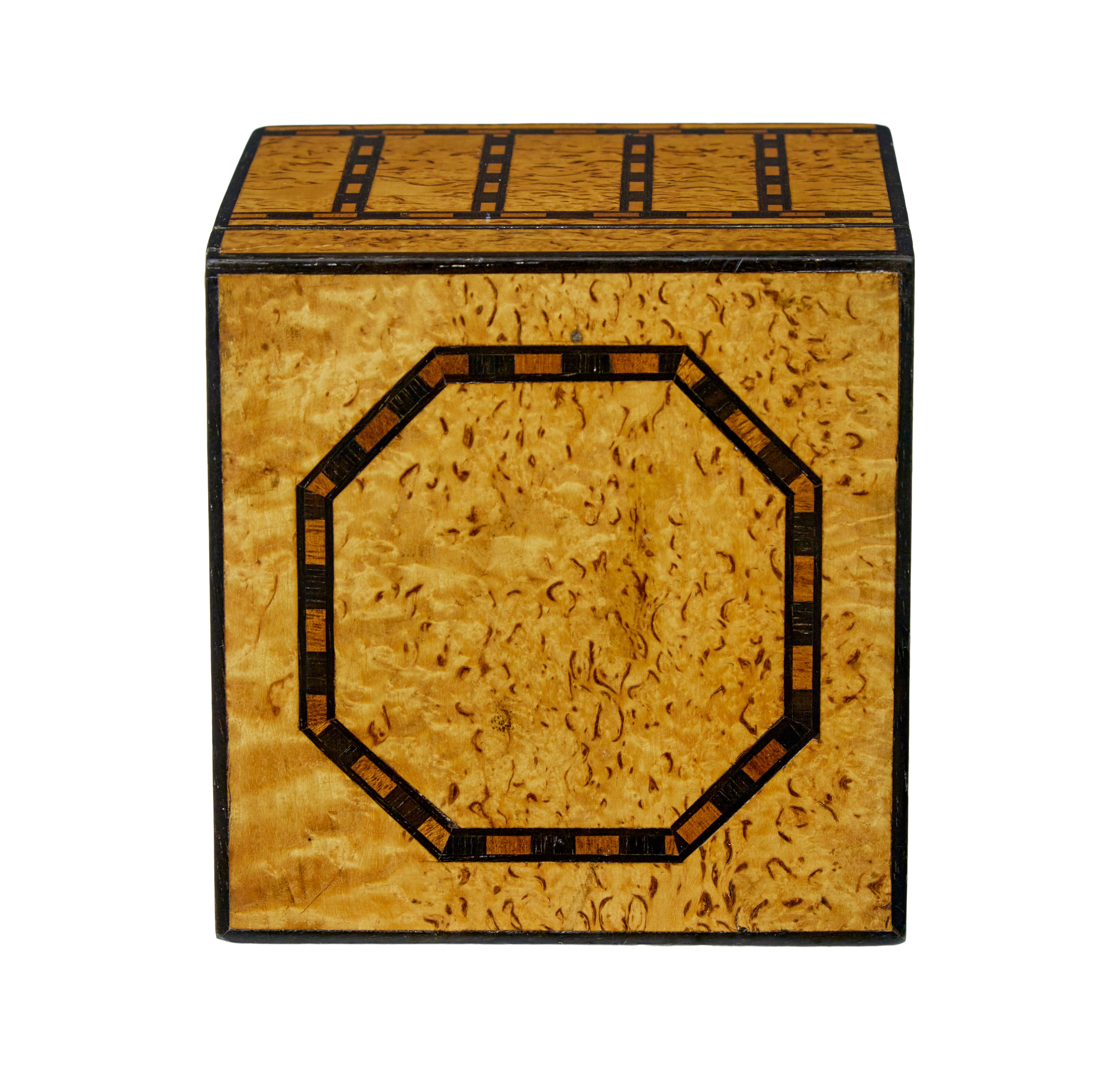 Birch Decorative early 20th century burr birch inlaid box For Sale