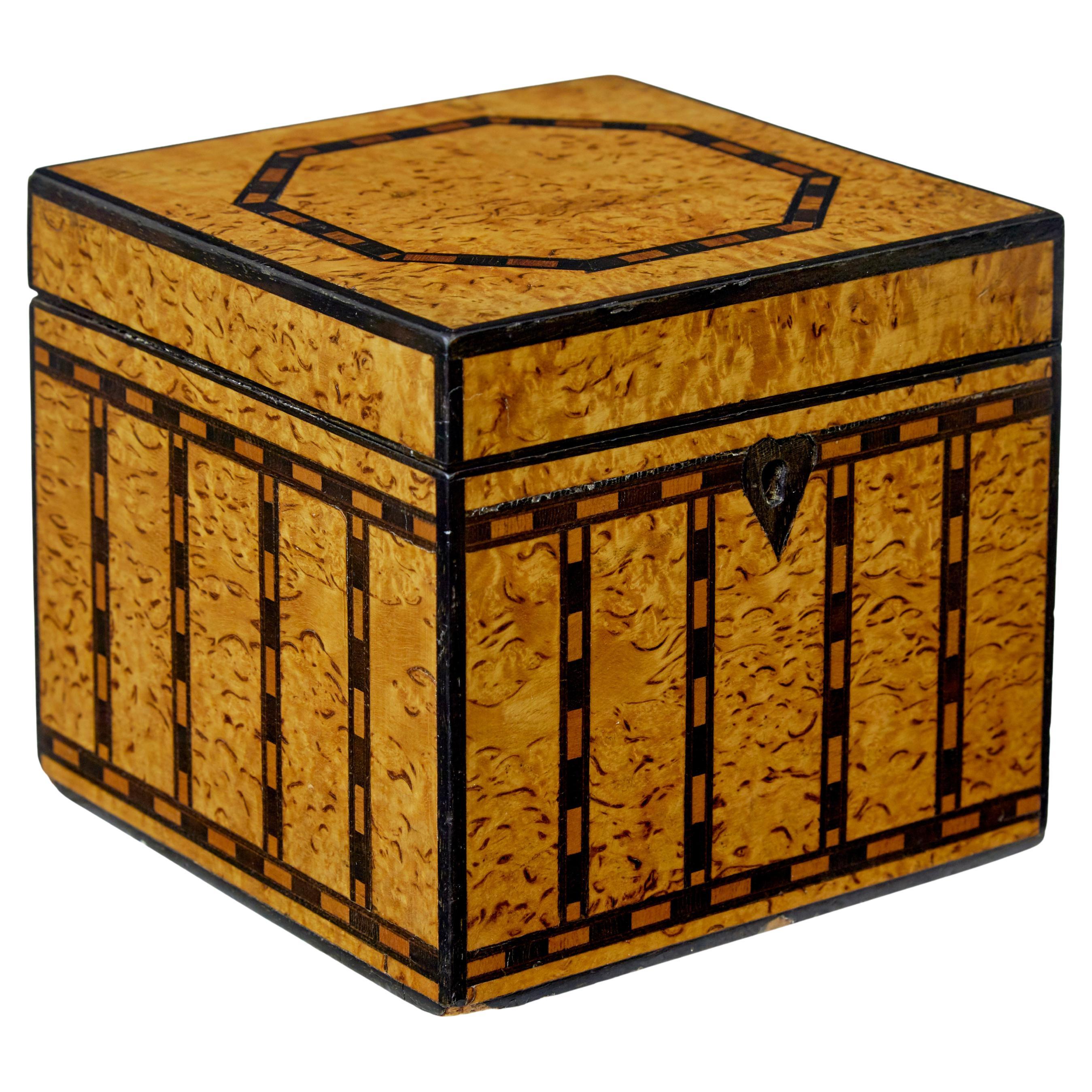 Decorative early 20th century burr birch inlaid box For Sale