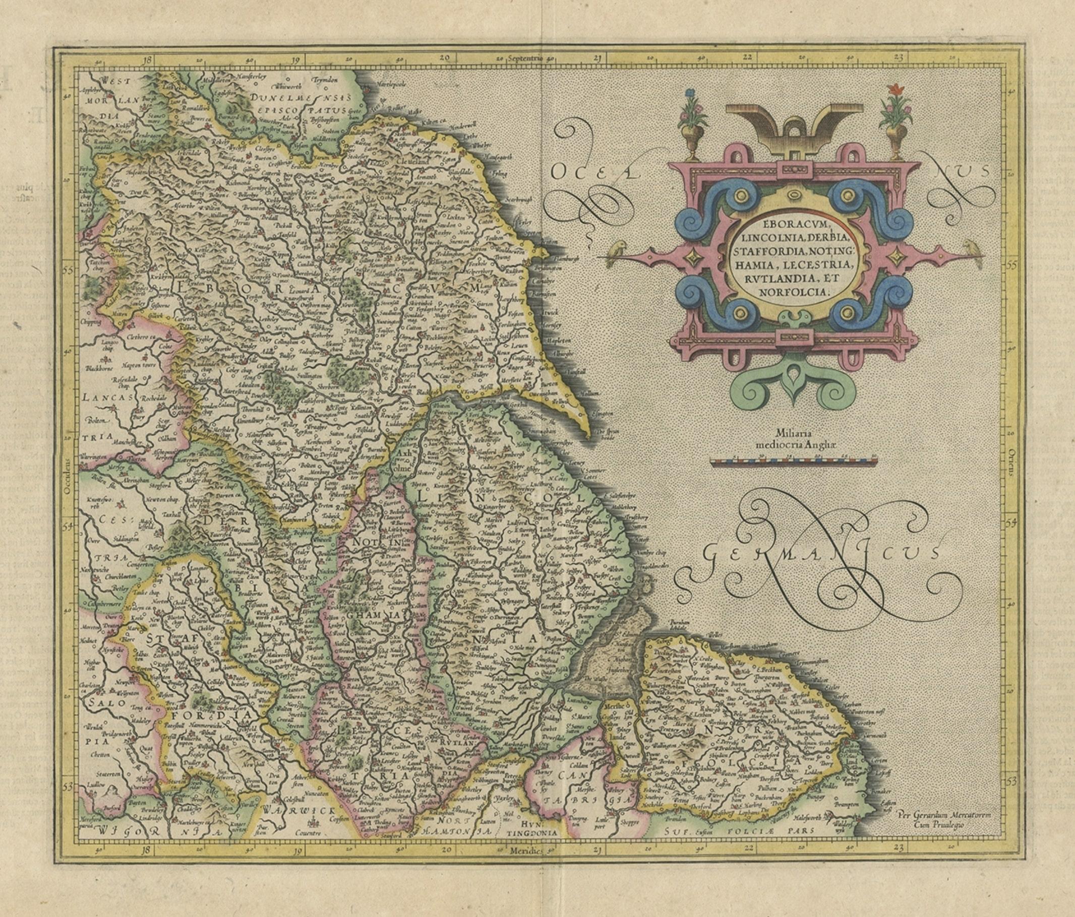 Dekorative frühe handkolorierte Karte des Nordosten Englands, ca. 1620 im Zustand „Gut“ im Angebot in Langweer, NL