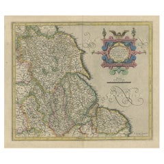 Mapa decorativo temprano coloreado a mano del noreste de Inglaterra, ca.1620