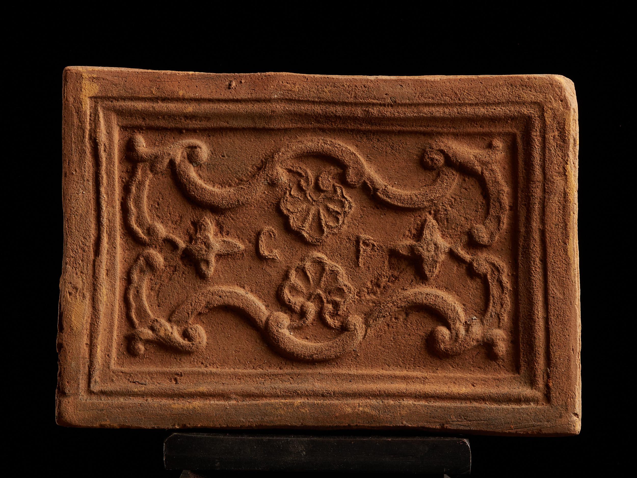 18th Century and Earlier Decorative Earthenware Tiles with Abstract Relief
