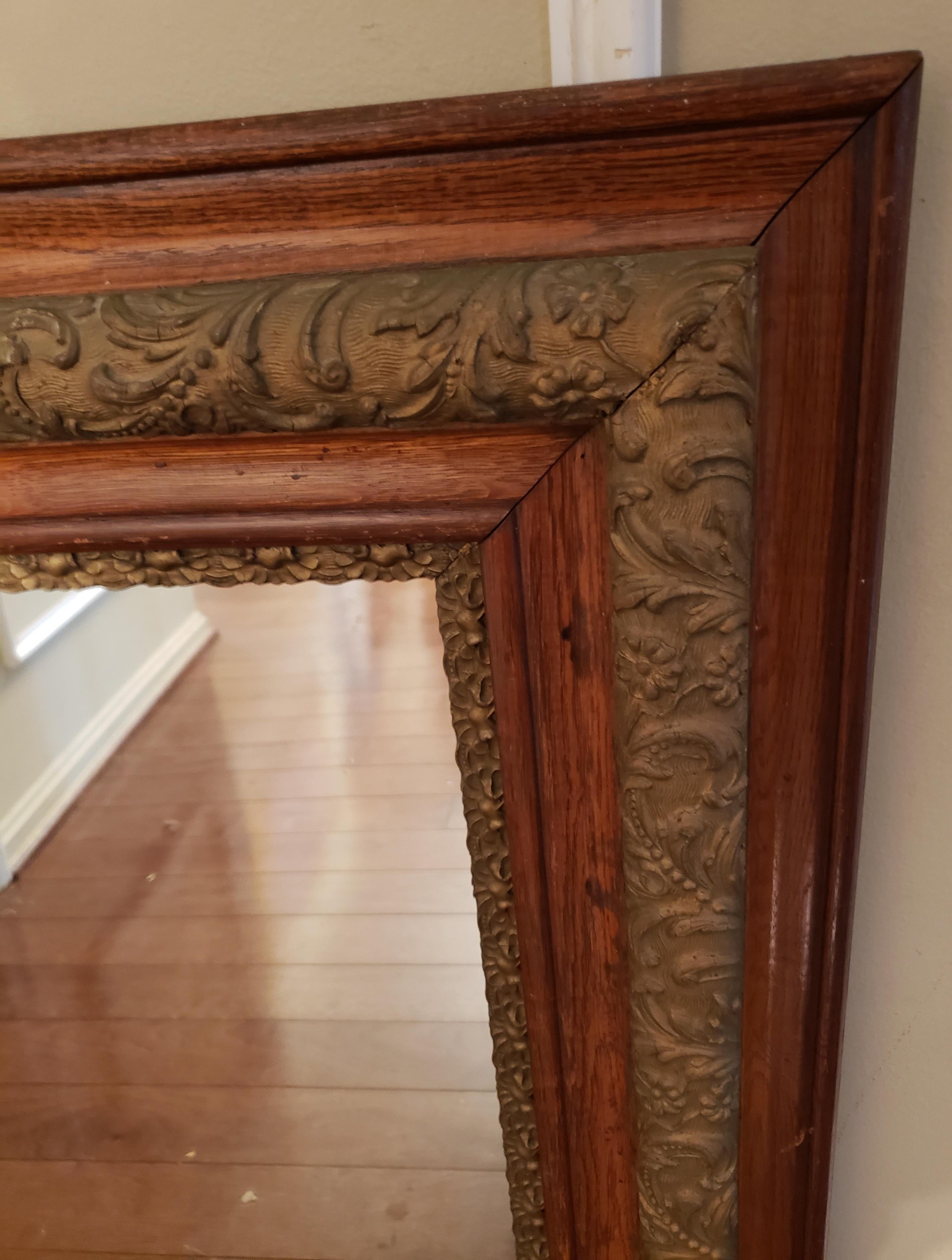 American Decorative Eastlake Solid Oak and Giltwood Work Double Frame Mirror, C. 1890s