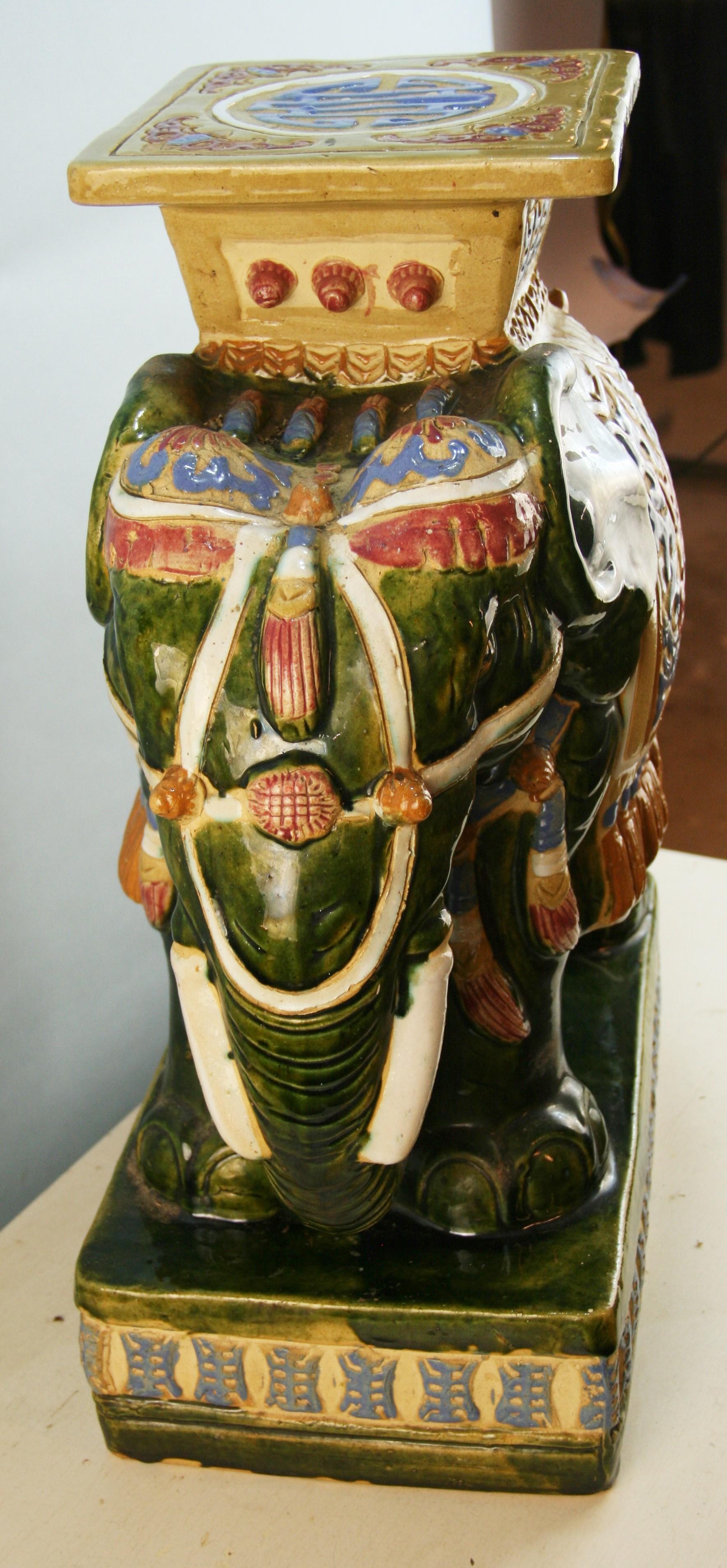 Hand-Painted Decorative Elephant Garden Seat/Pedestal For Sale
