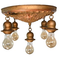 Antique Decorative Embossed Brass 5 Bulb Ceiling Flush