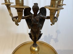 Portavelas Decorativo De Madera Estilo Imperio Con Figura Angelical De Bronce