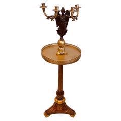 Decorative Empire Style Wood Candle Stand With Bronze Angelic Figure