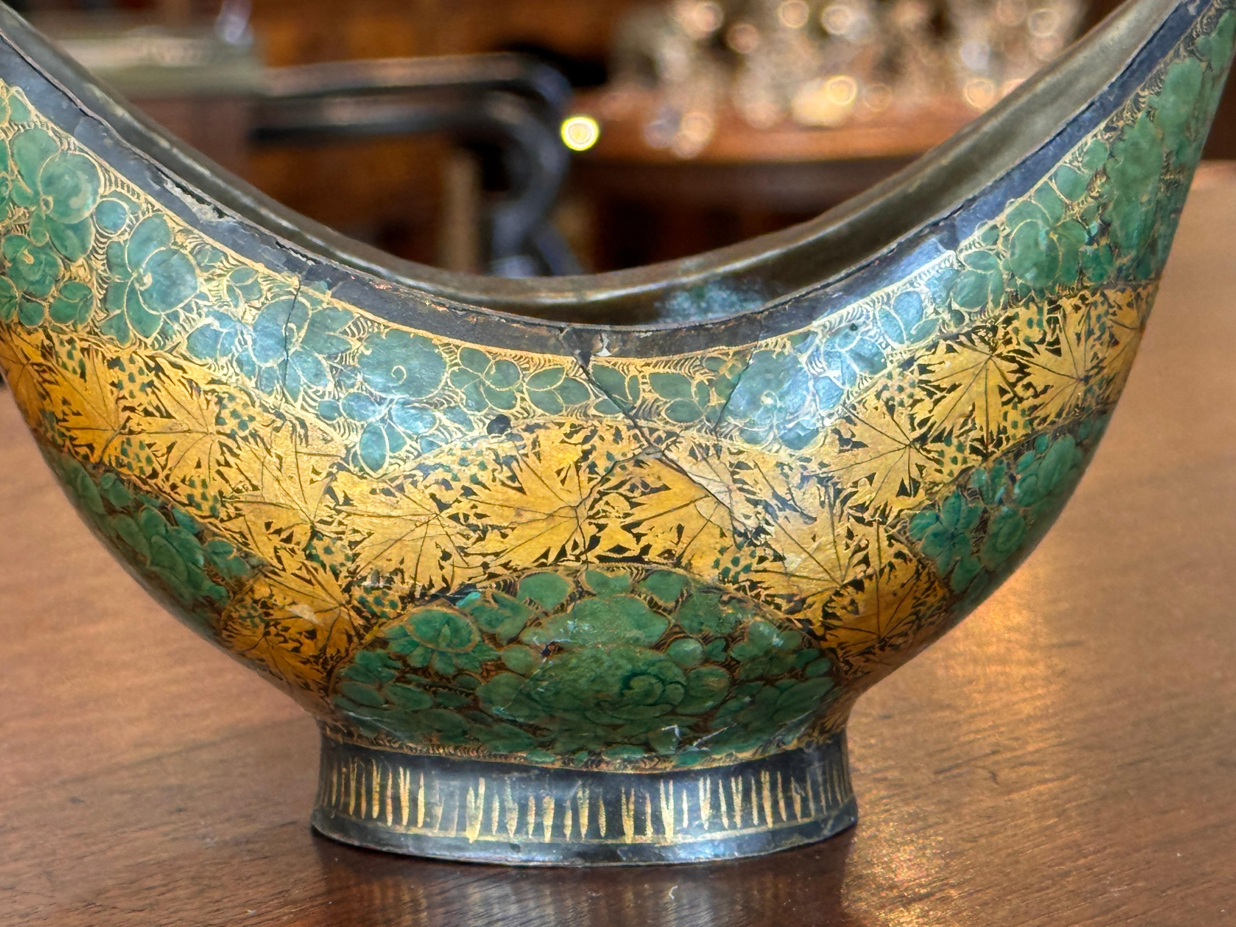 Decorative Enameled Metal Bowl With Stylized Animal Terminals In Good Condition For Sale In Charlottesville, VA