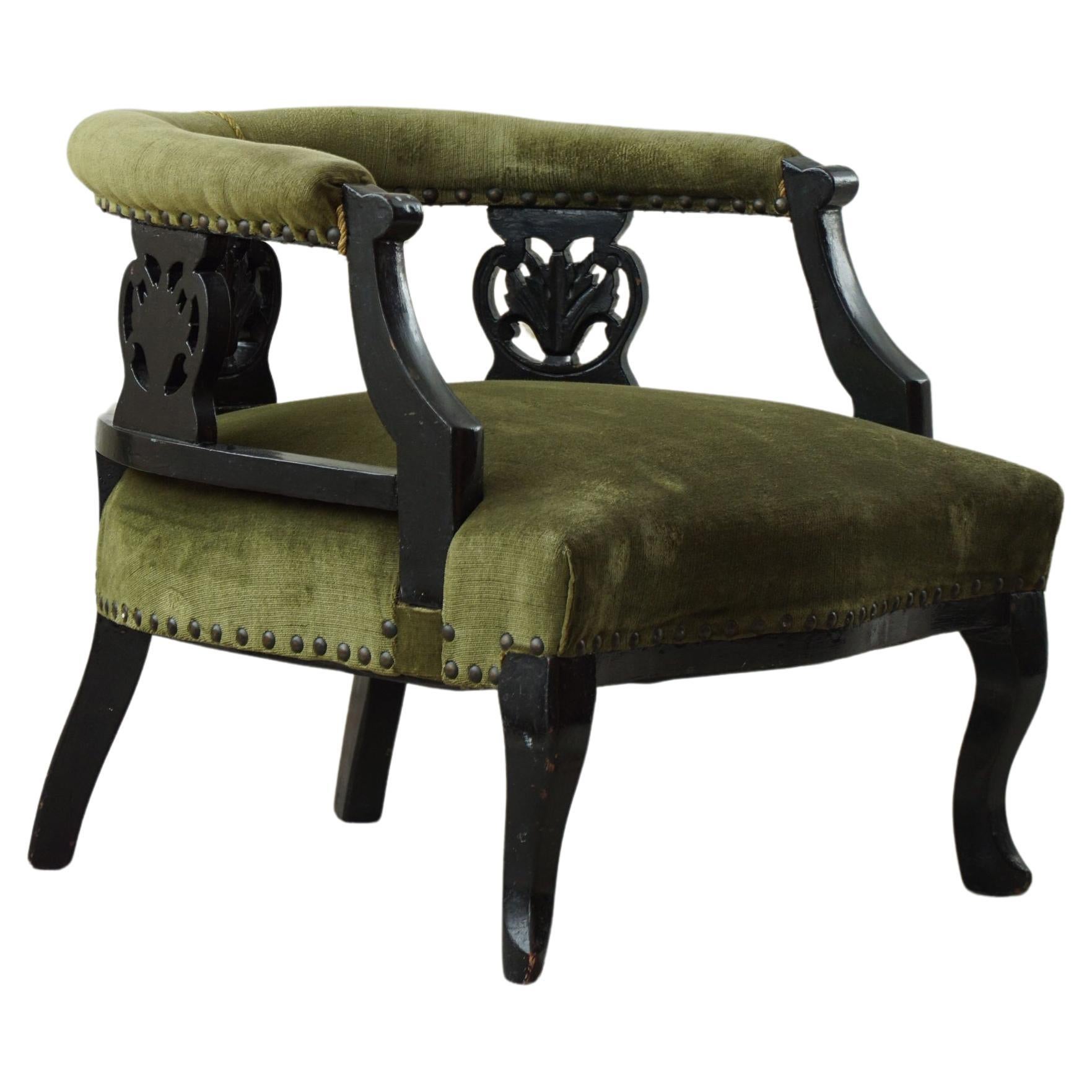 Decorative English Victorian Chair, Velvet & Wood, Late 19th Century  For Sale