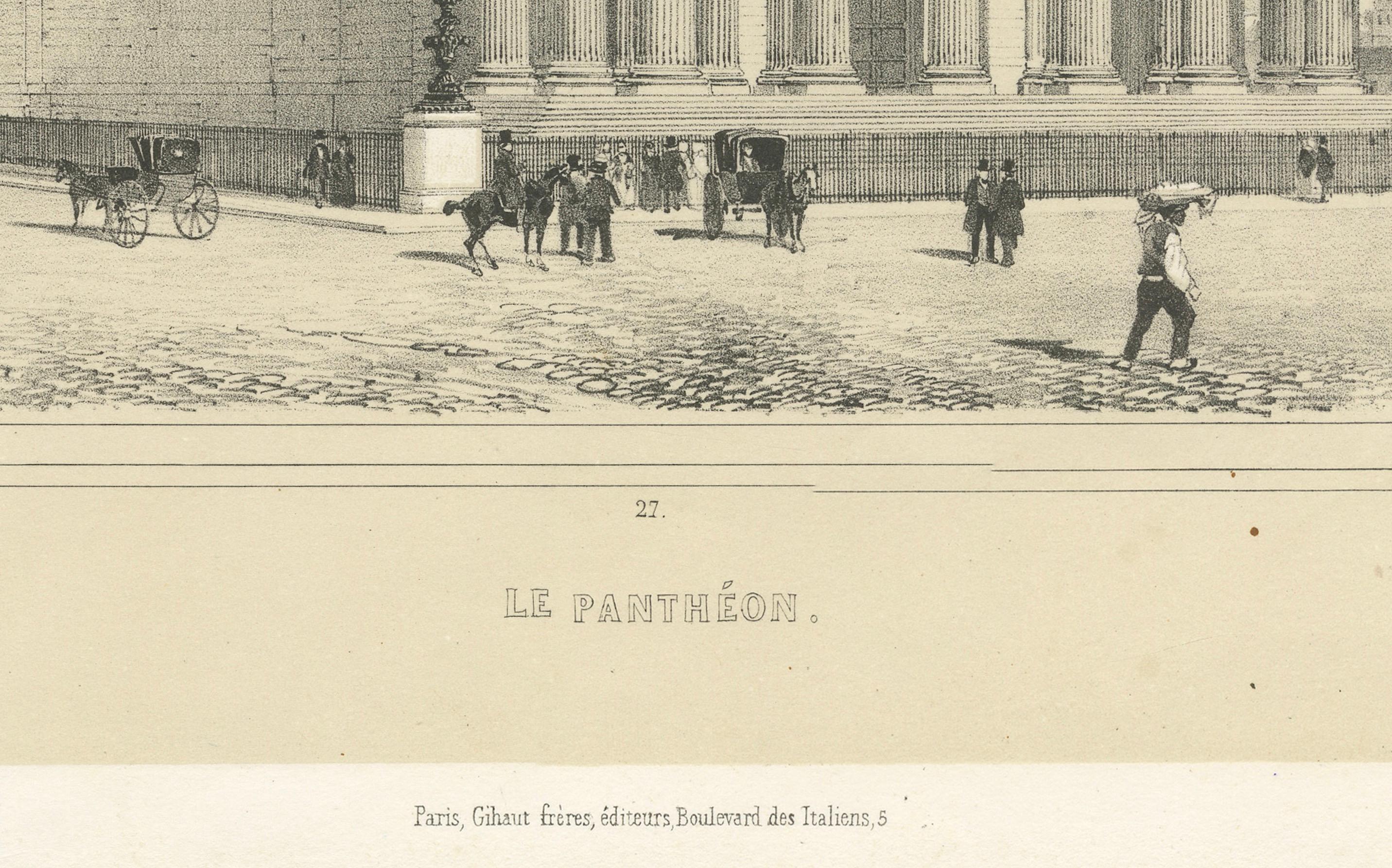 Dekorative Gravur Panthéon Paris in den 1800er Jahren von Bry & Benoist im Zustand „Gut“ im Angebot in Langweer, NL