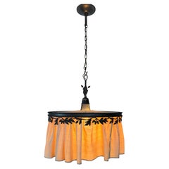 Decorative European Pendant Light with Oak Leaf Motif and Skirted Shade, 1950s
