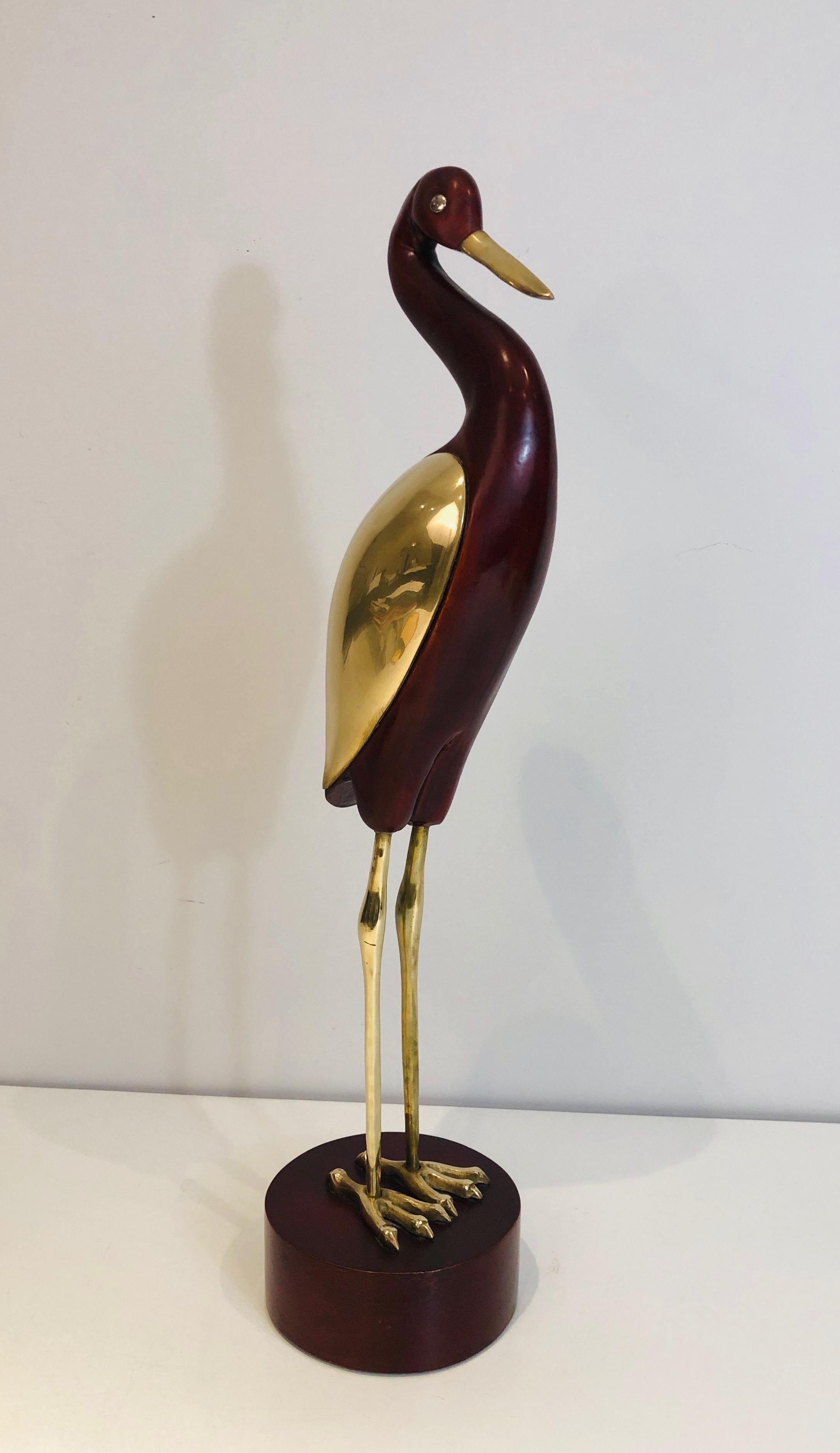 Mid-Century Modern Decorative Exotic Wood and Brass Bird. Restoration on the Neck, French, circa 19