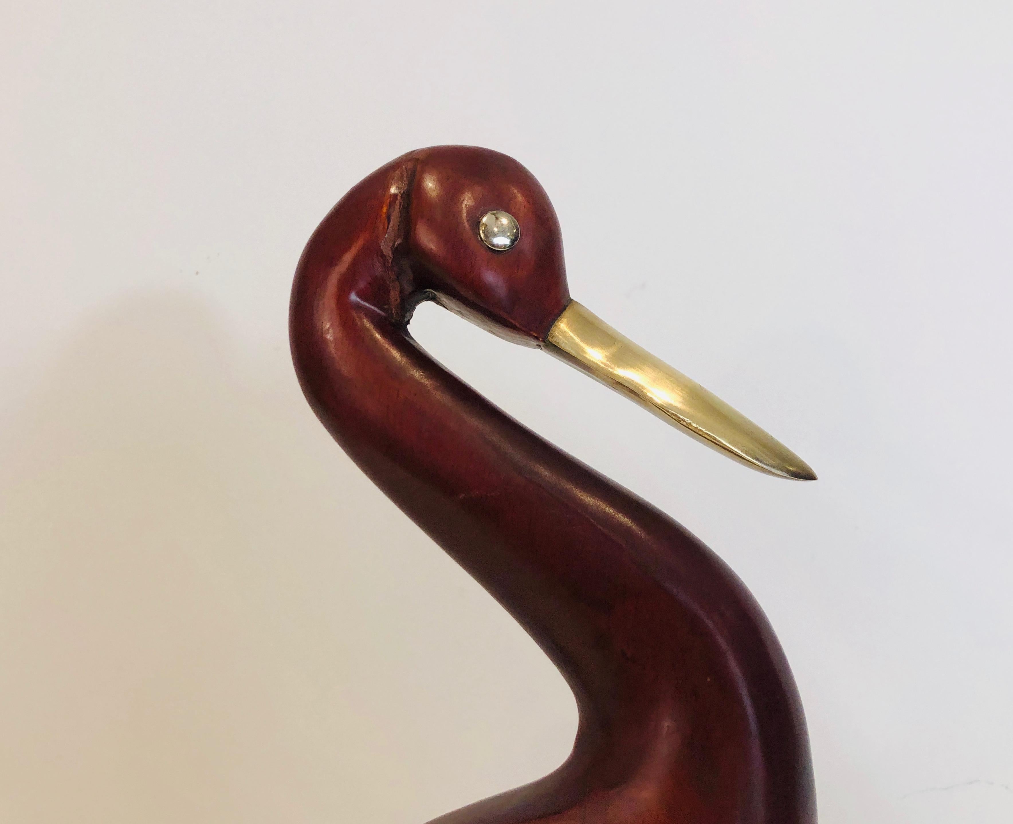 Decorative Exotic Wood and Brass Bird. Restoration on the Neck, French, circa 19 1