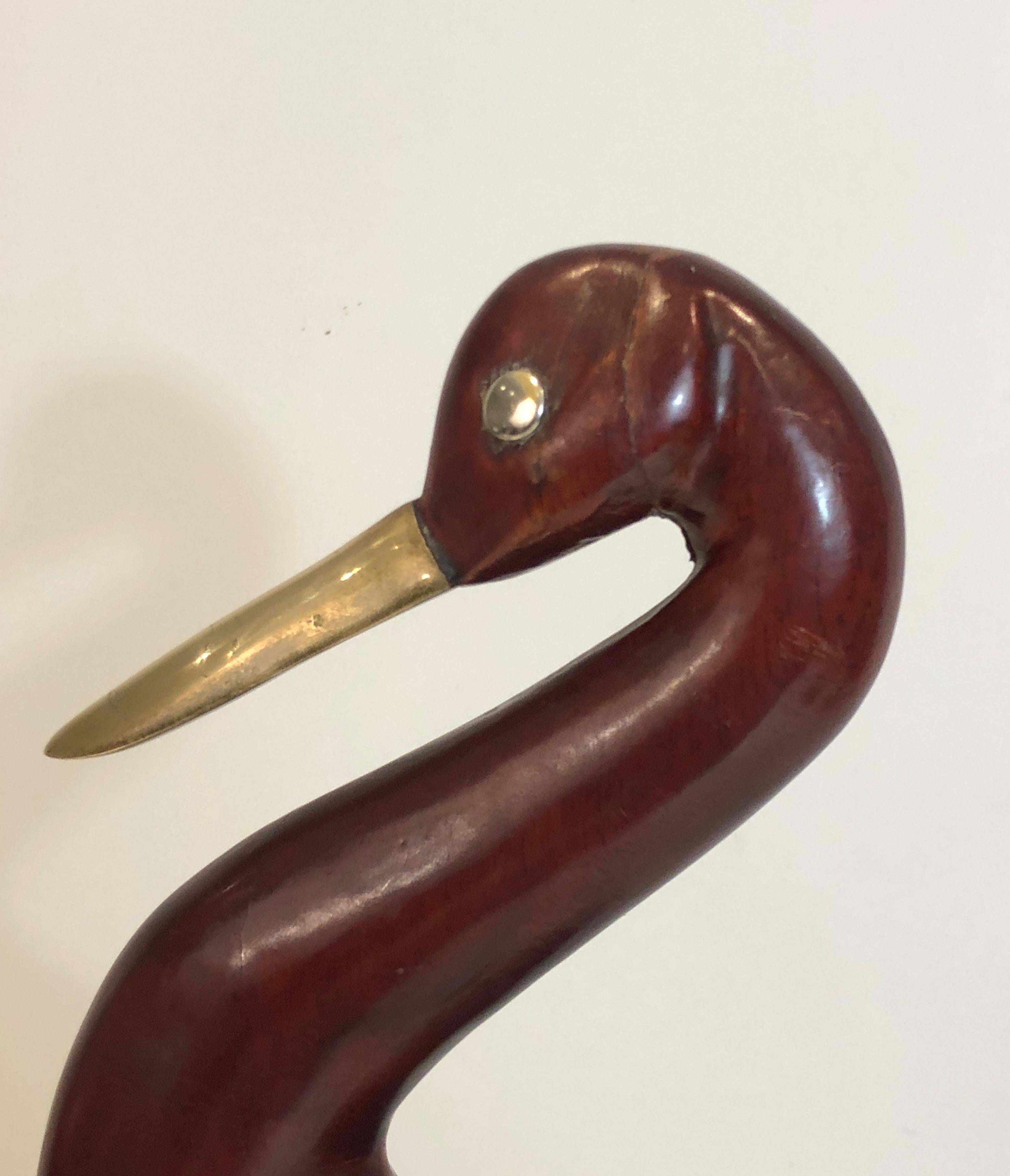 Decorative Exotic Wood and Brass Bird. Restoration on the Neck, French, circa 19 2