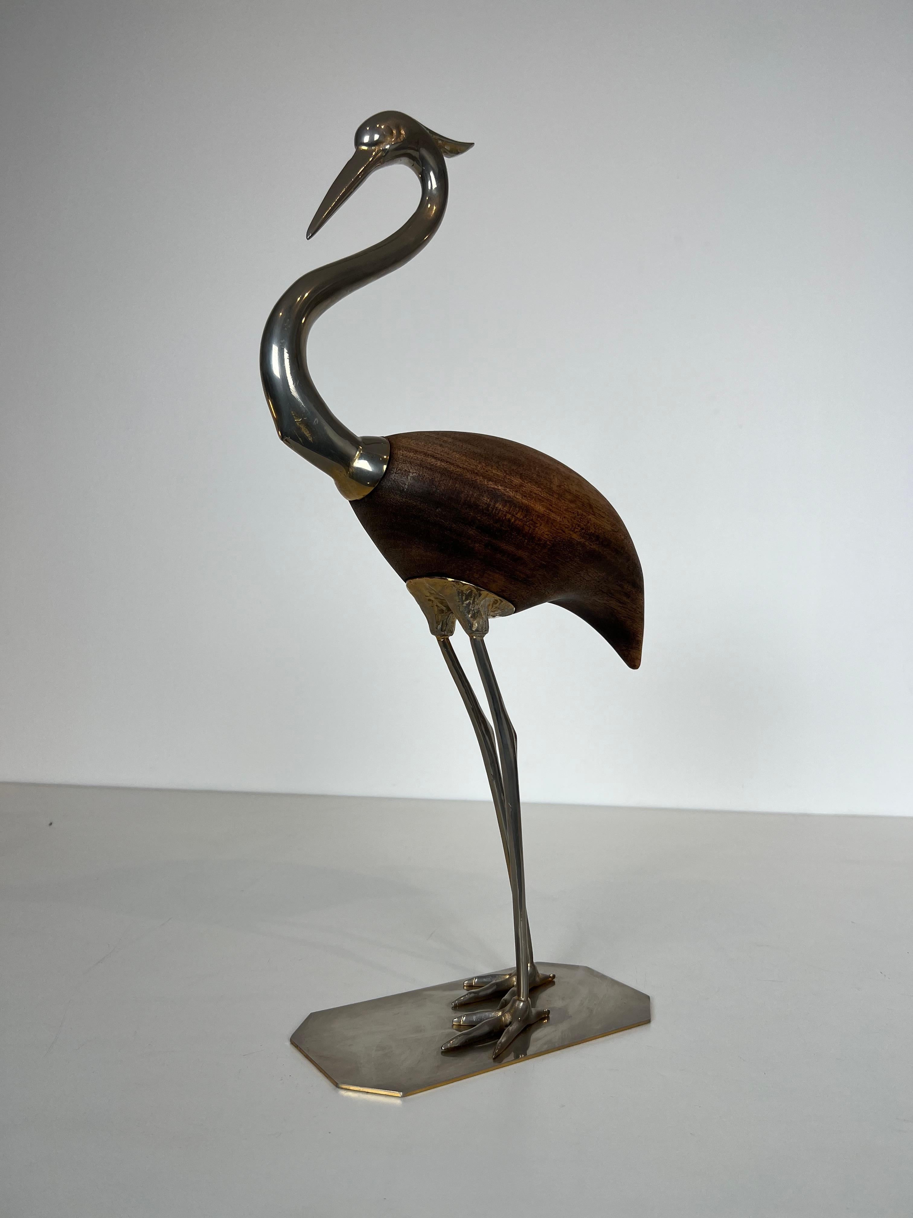 Decorative Exotic Wood and Nickel Bird For Sale 6