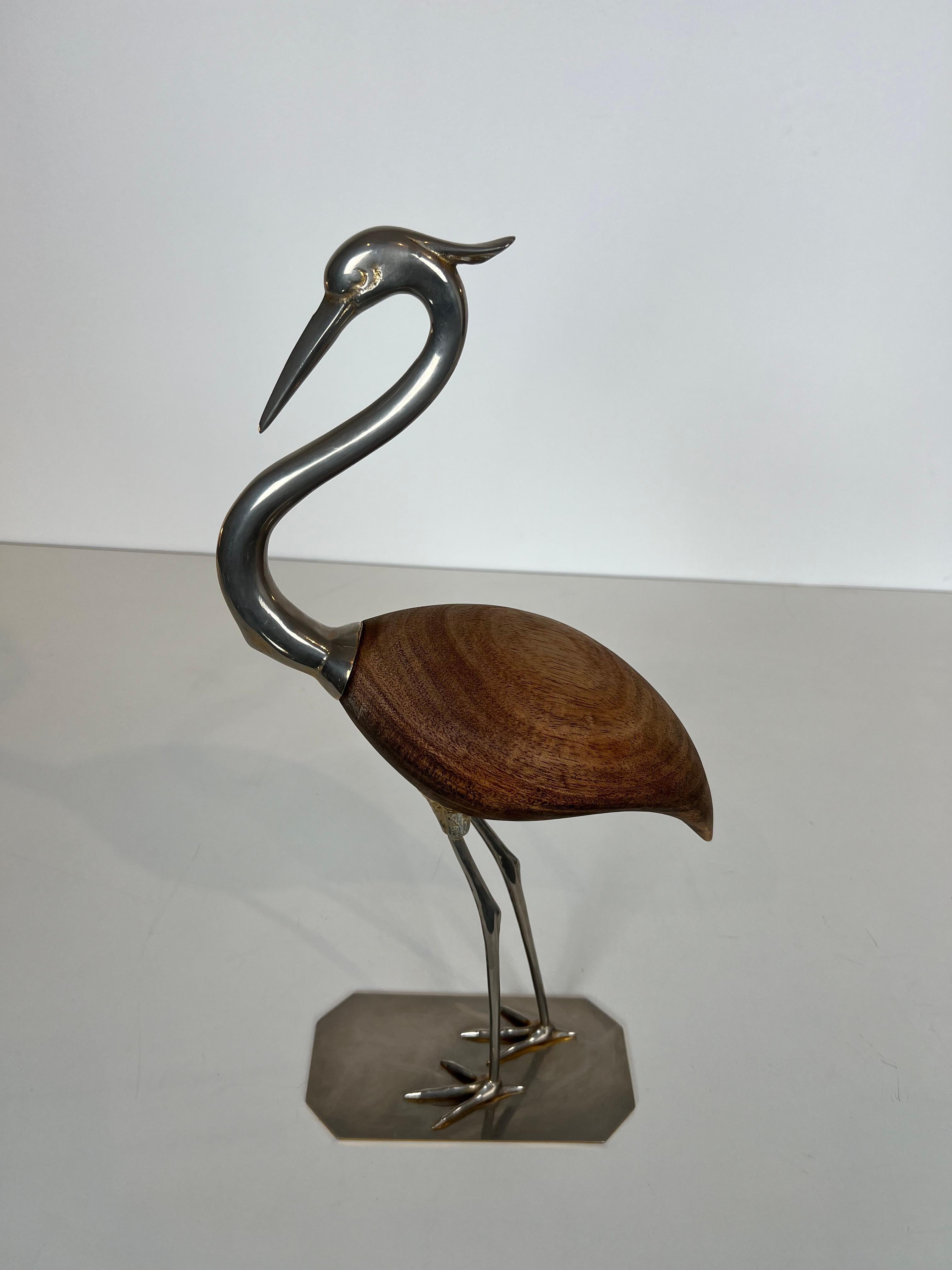 Decorative Exotic Wood and Nickel Bird For Sale 7