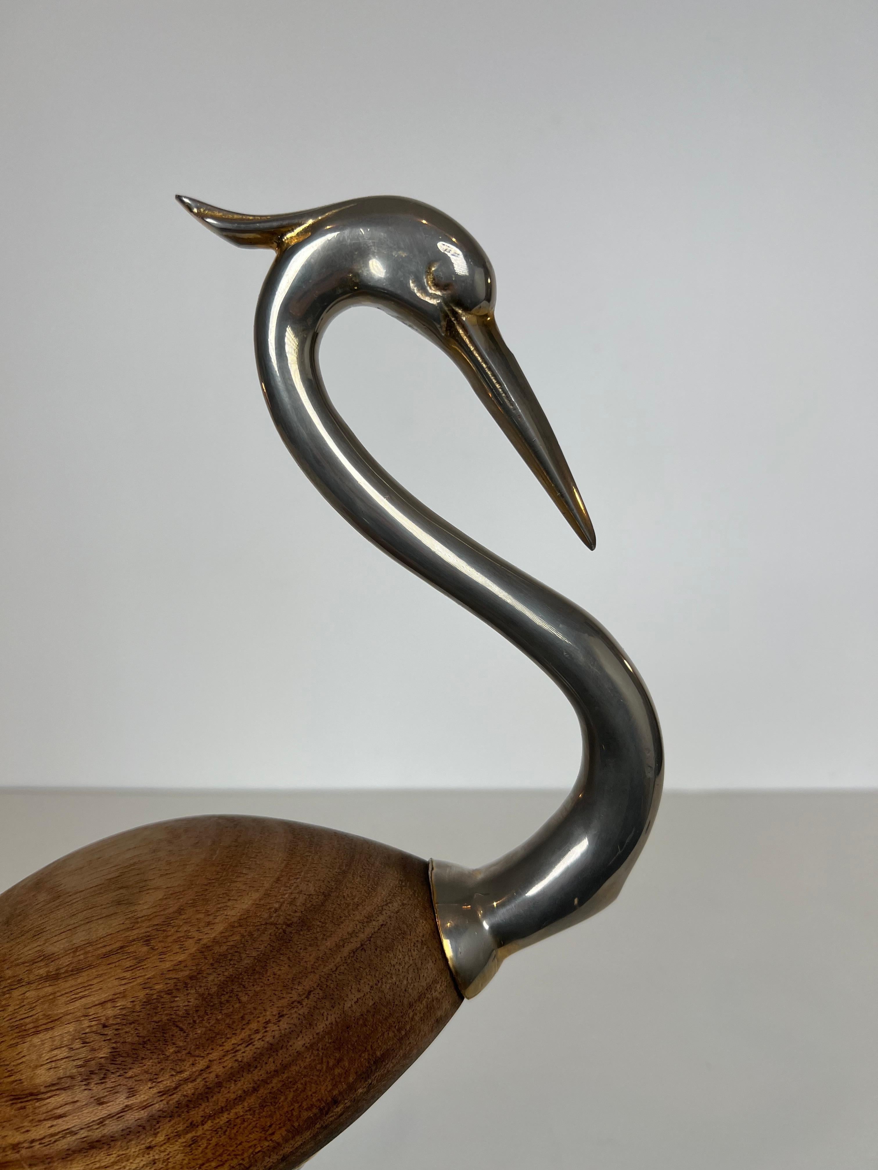 Decorative Exotic Wood and Nickel Bird For Sale 9