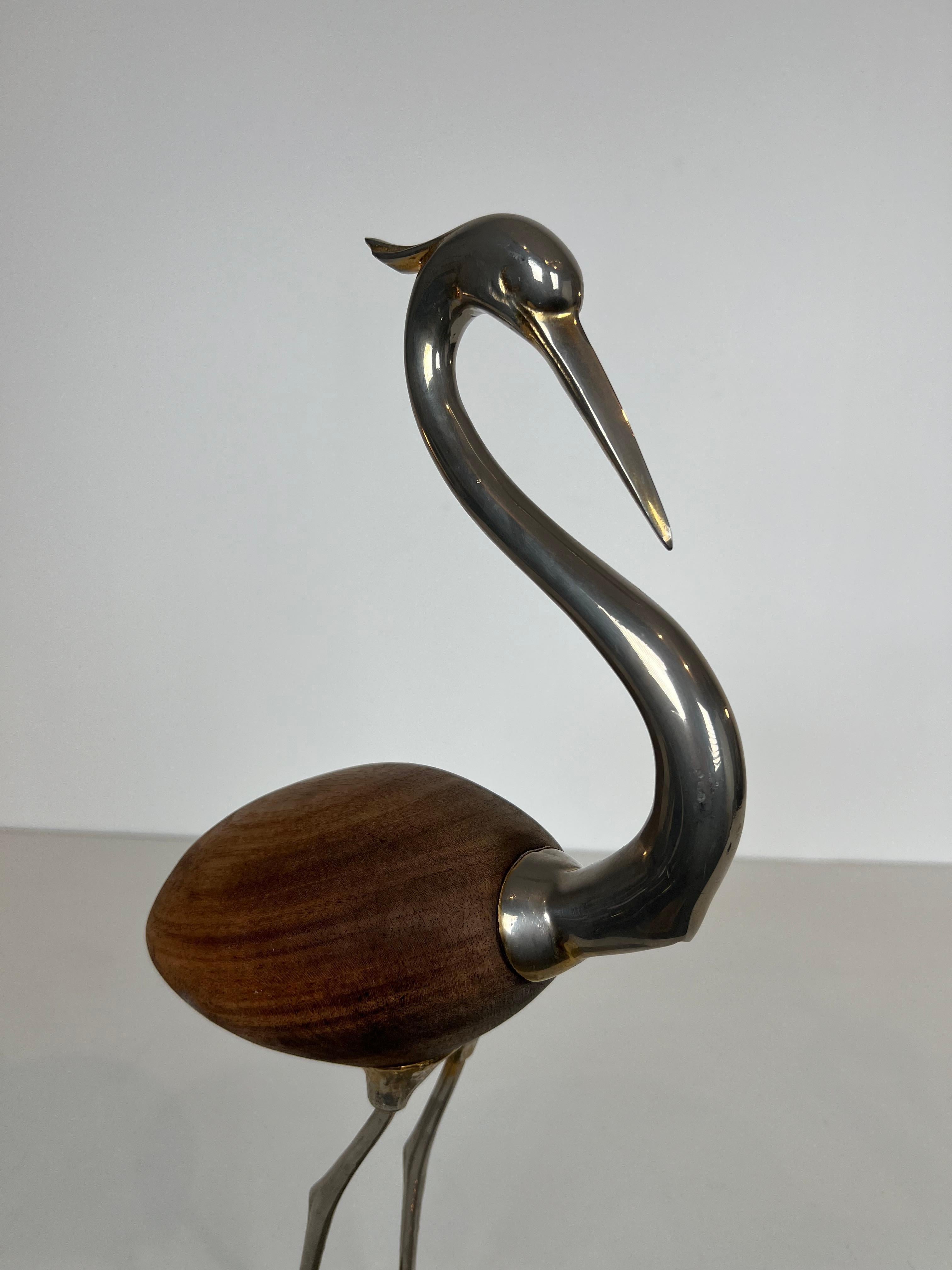 Decorative Exotic Wood and Nickel Bird For Sale 11