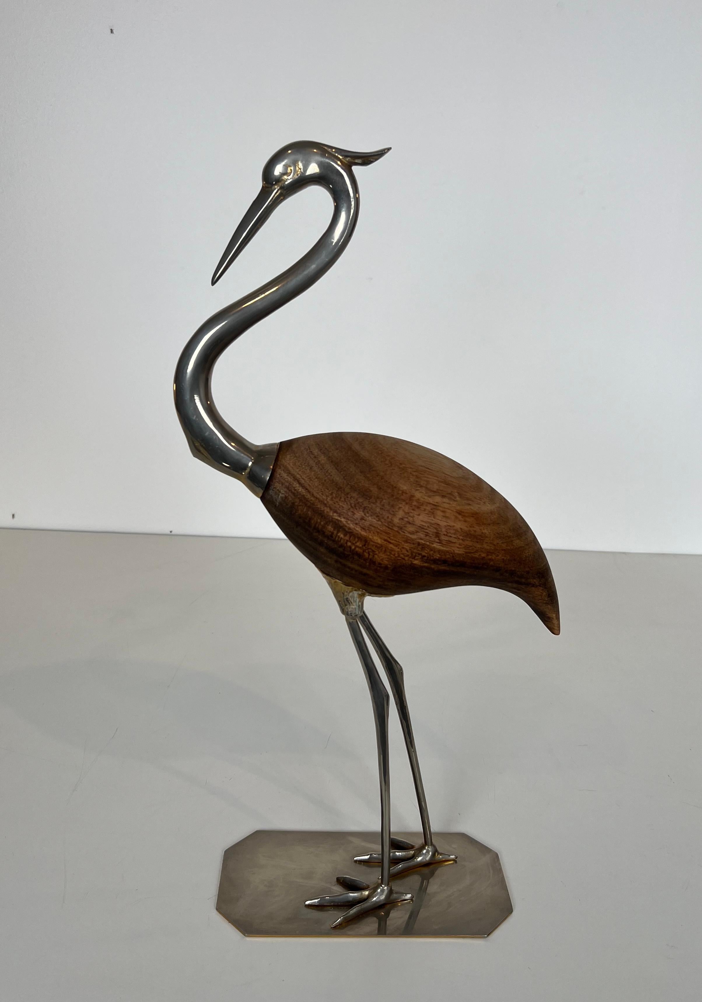 This very nice decorative bird is made of exotic wood and nickel. This is a French work. Circa 1970