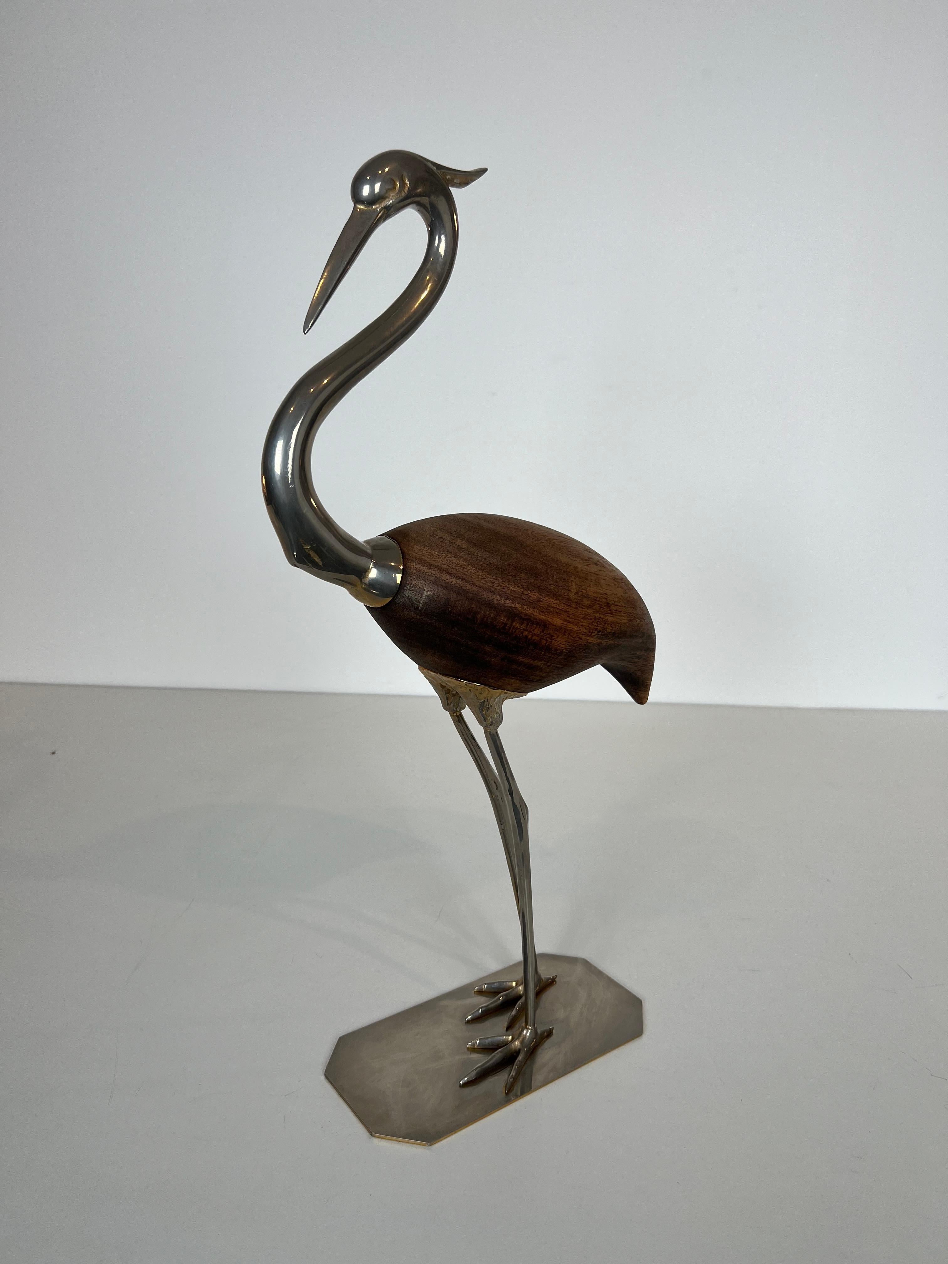 French Decorative Exotic Wood and Nickel Bird For Sale