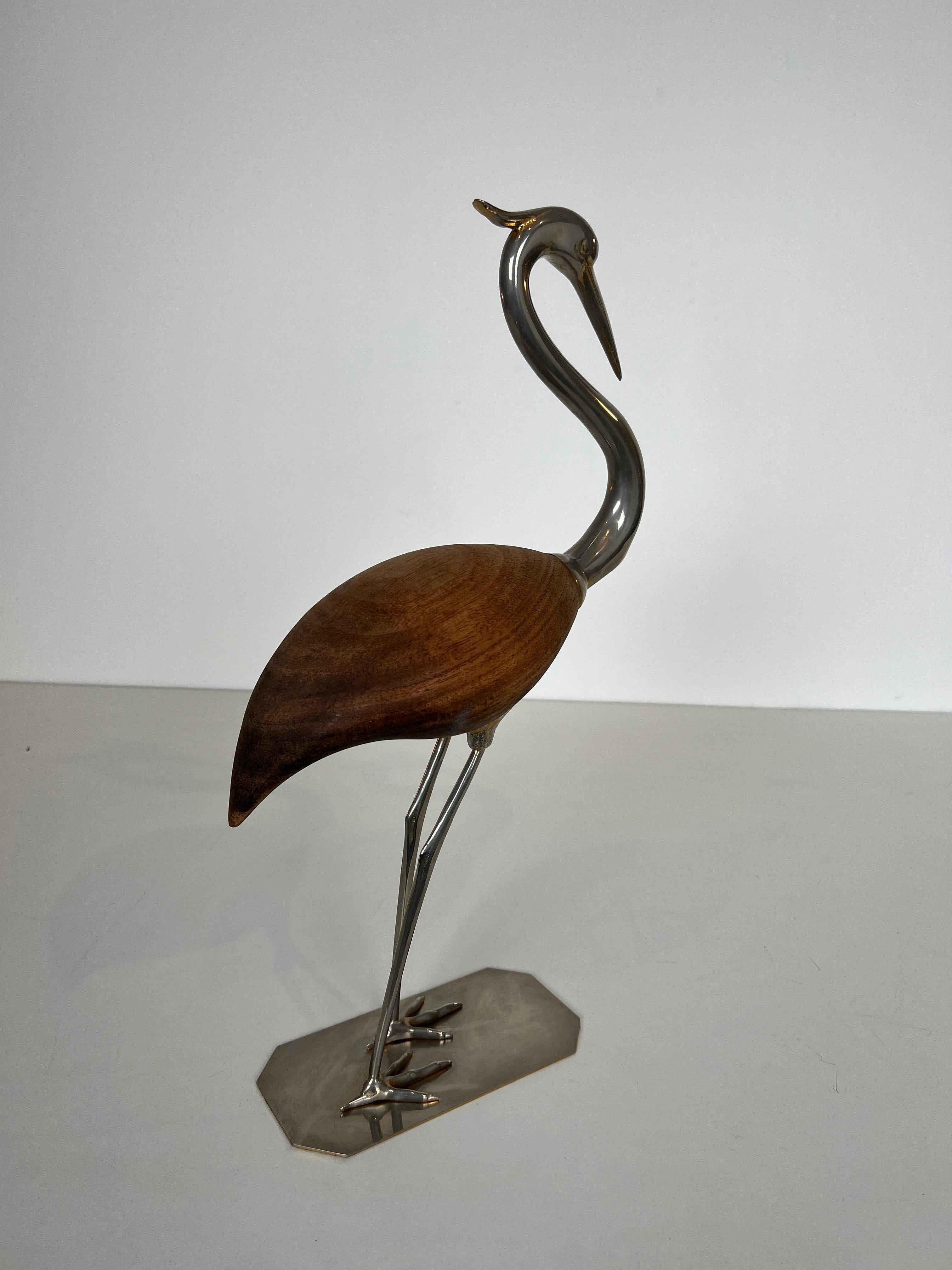 Decorative Exotic Wood and Nickel Bird In Good Condition For Sale In Marcq-en-Barœul, Hauts-de-France