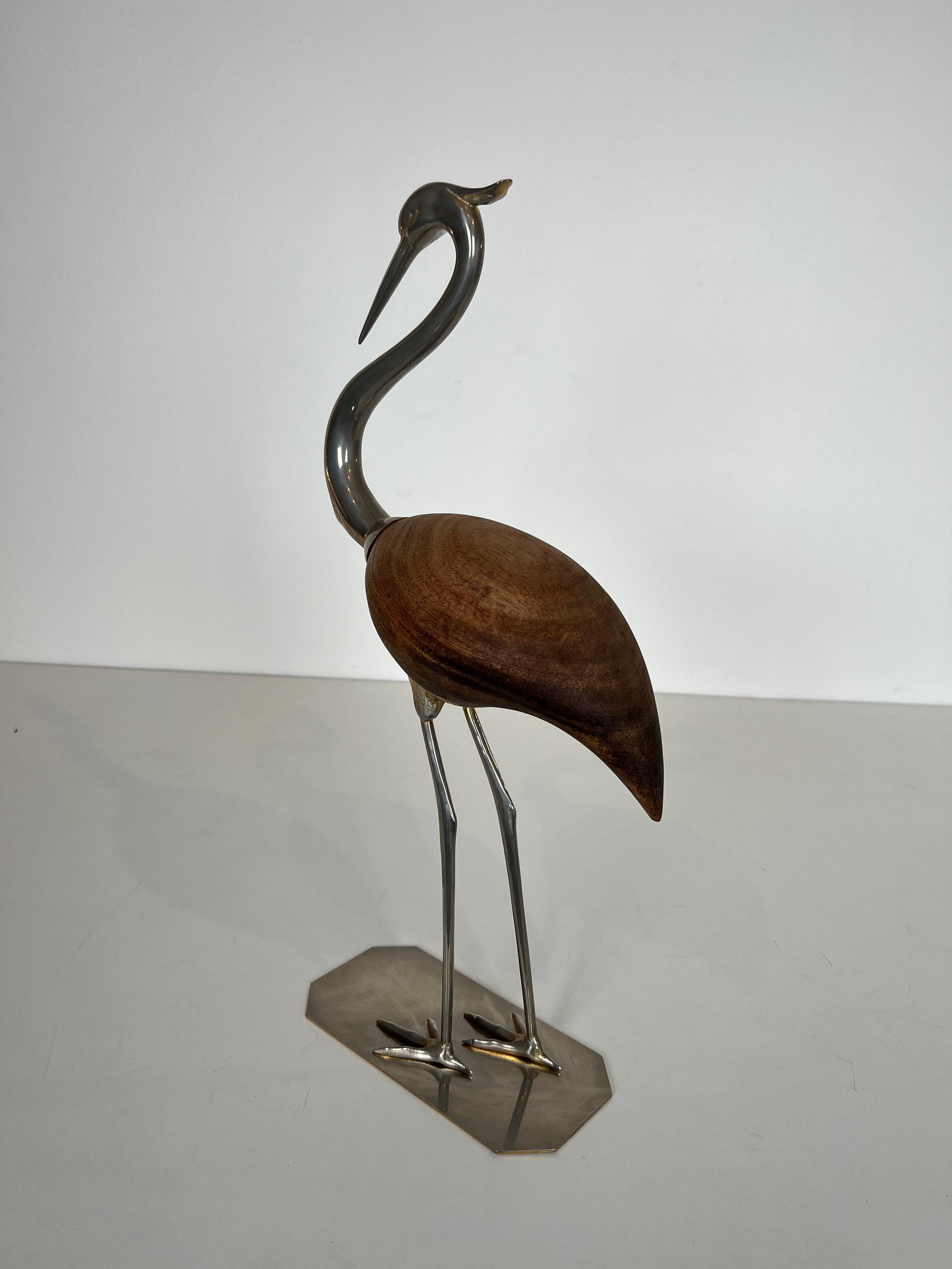 Late 20th Century Decorative Exotic Wood and Nickel Bird For Sale