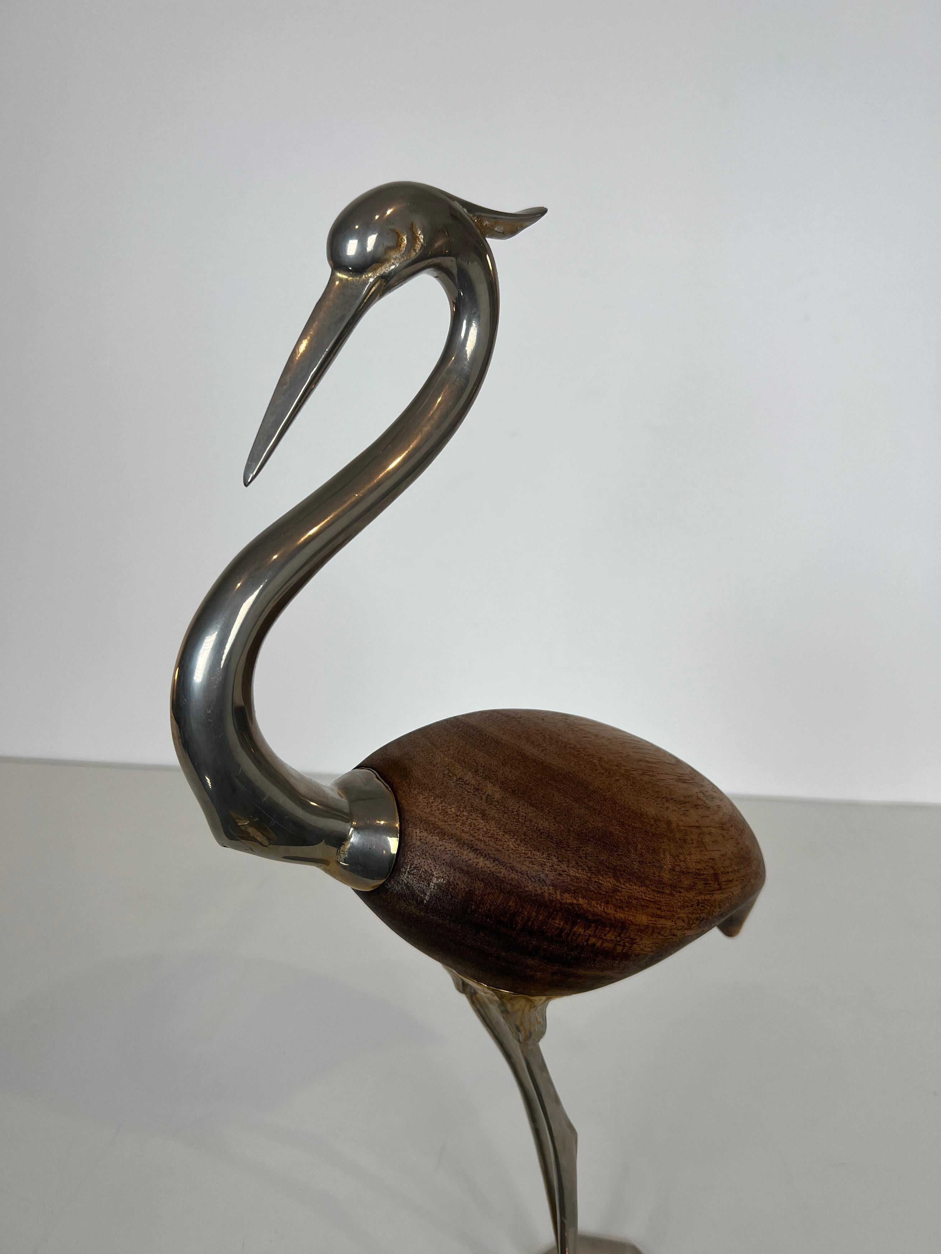 Decorative Exotic Wood and Nickel Bird For Sale 1
