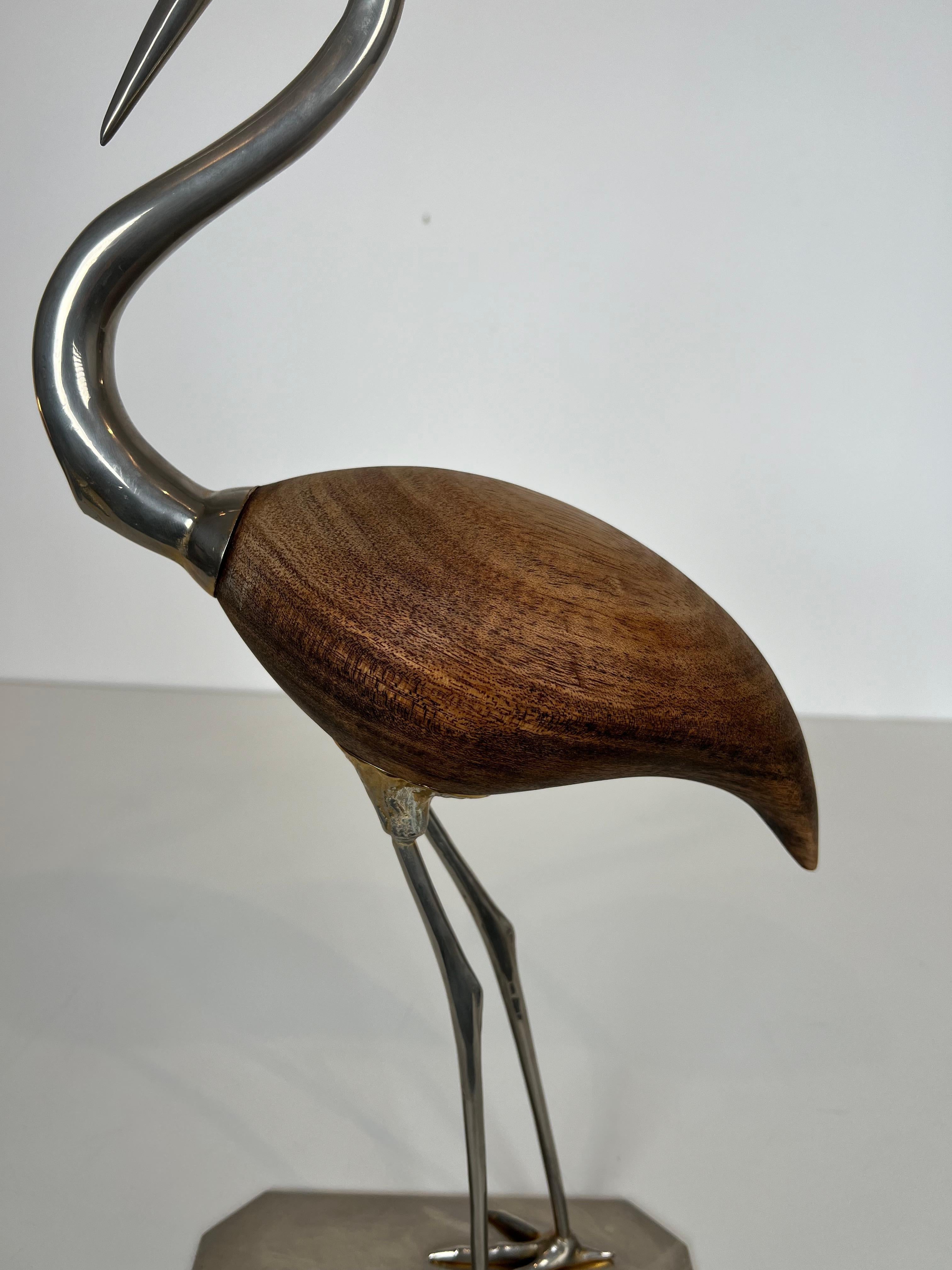 Decorative Exotic Wood and Nickel Bird For Sale 2