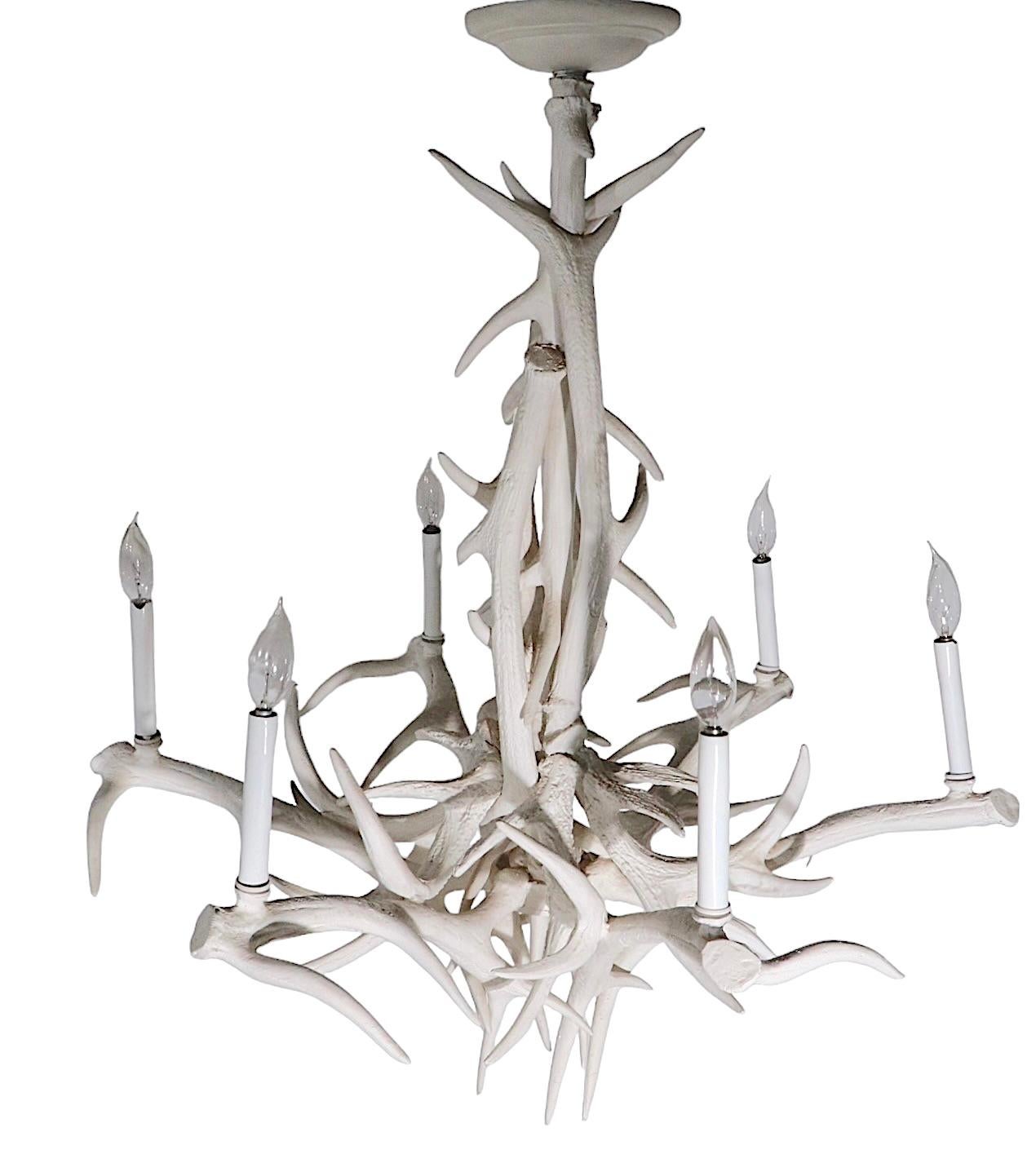 Decorative Faux Antler Chandelier of Cast Aluminum in White Paint Finish For Sale 4
