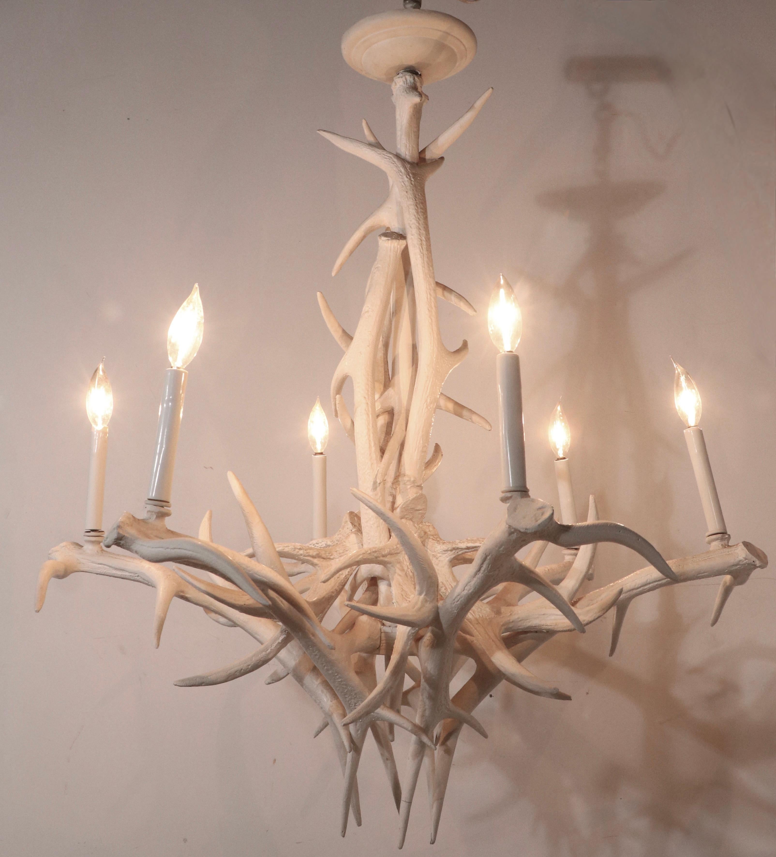 Decorative Faux Antler Chandelier of Cast Aluminum in White Paint Finish For Sale 6