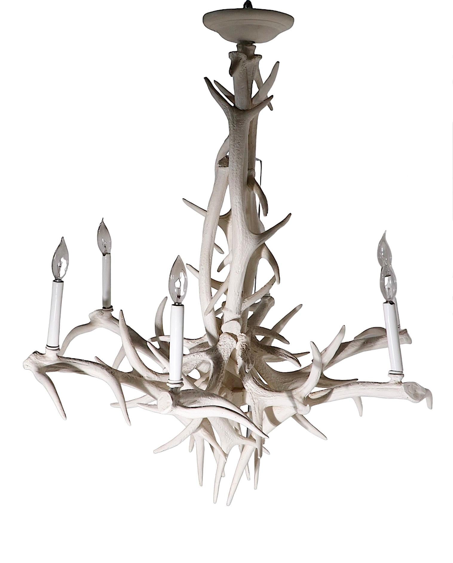Decorative Faux Antler Chandelier of Cast Aluminum in White Paint Finish In Good Condition For Sale In New York, NY