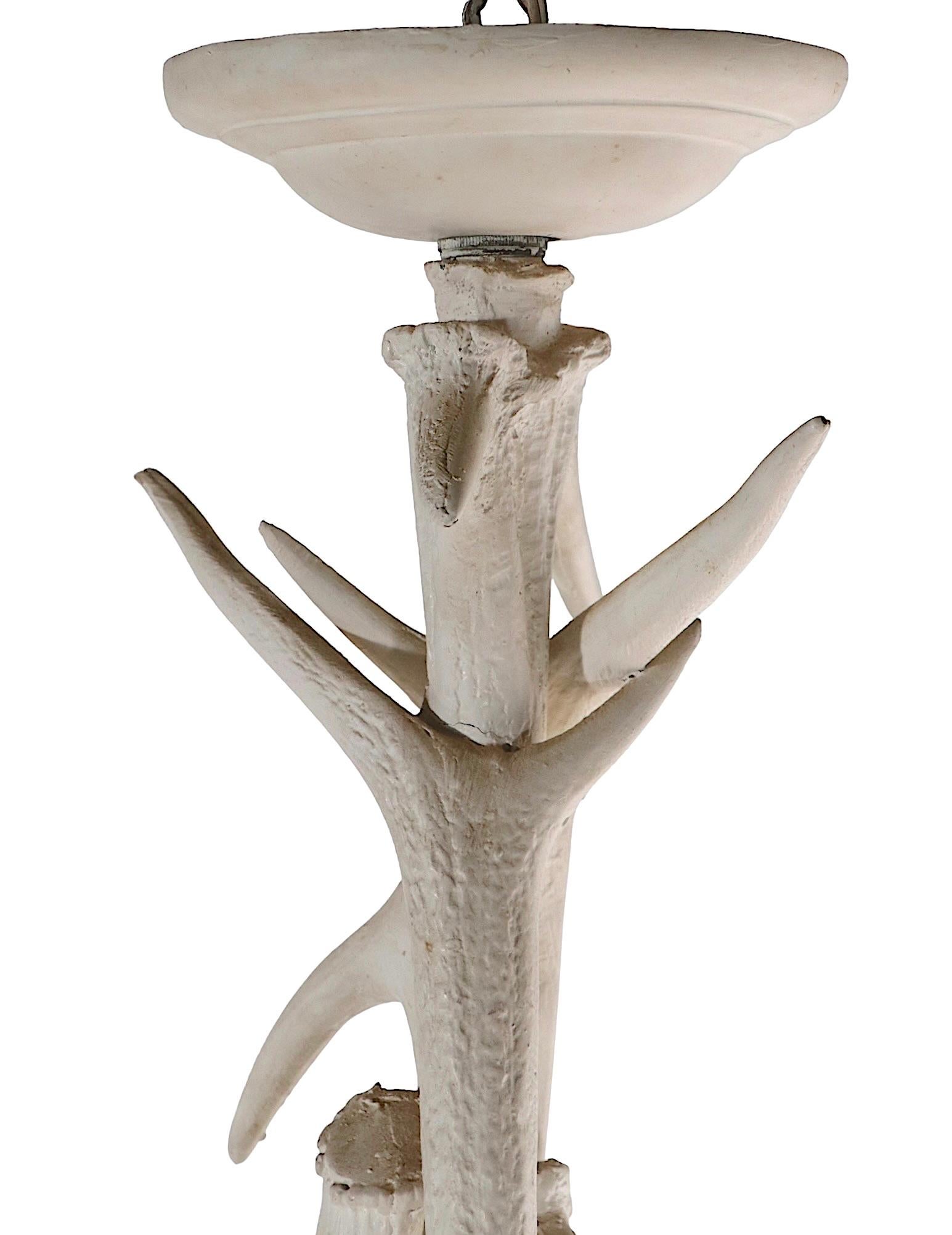 20th Century Decorative Faux Antler Chandelier of Cast Aluminum in White Paint Finish For Sale