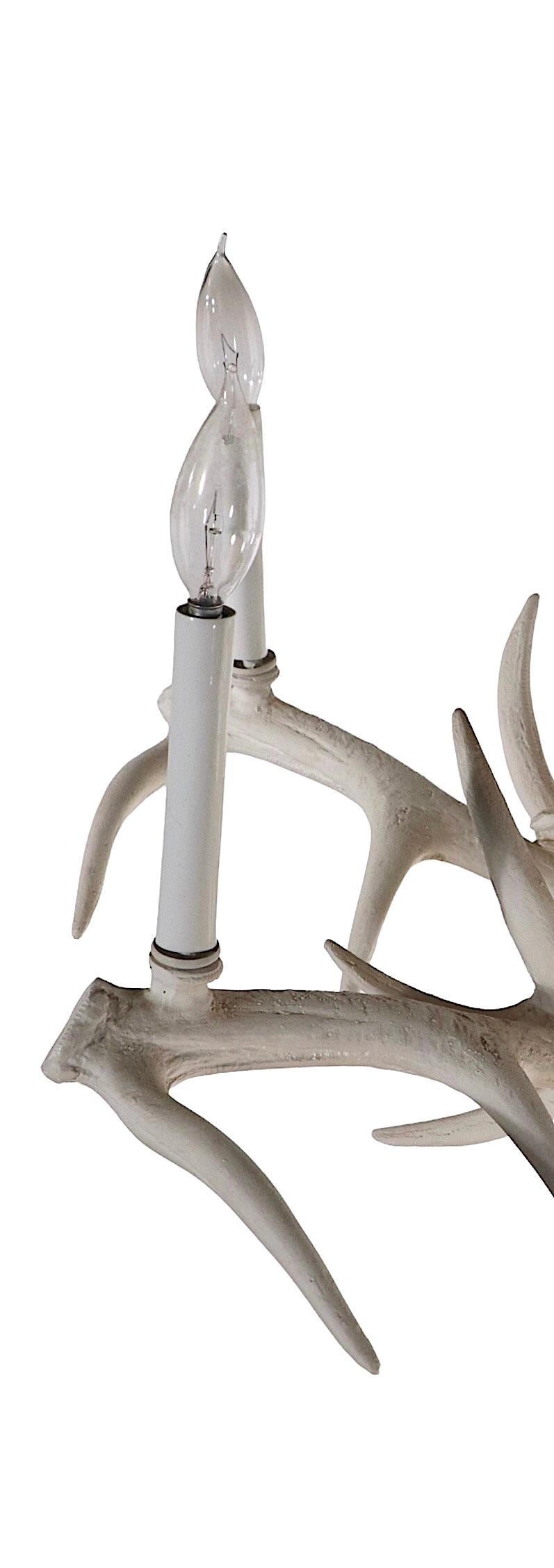 Decorative Faux Antler Chandelier of Cast Aluminum in White Paint Finish For Sale 1