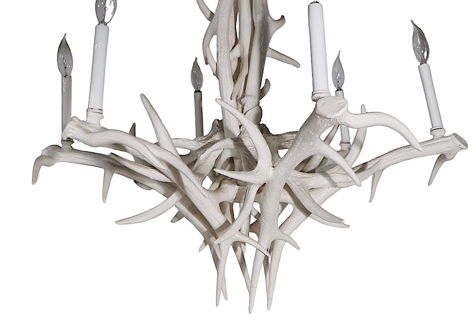 Decorative Faux Antler Chandelier of Cast Aluminum in White Paint Finish For Sale 2