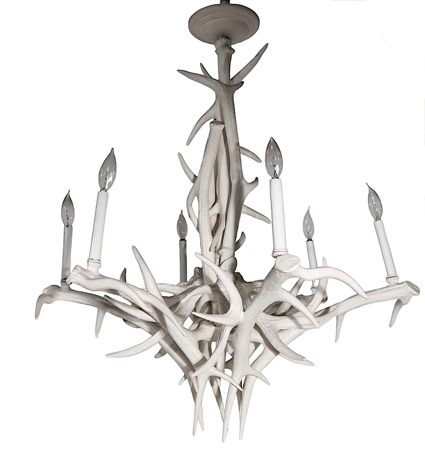 Decorative Faux Antler Chandelier of Cast Aluminum in White Paint Finish For Sale 3
