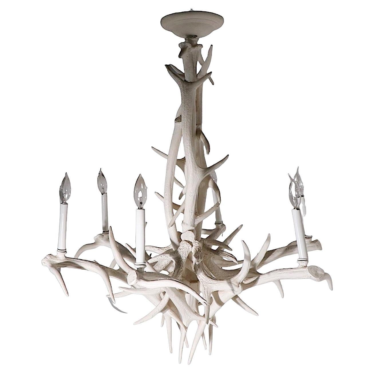 Decorative Faux Antler Chandelier of Cast Aluminum in White Paint Finish For Sale